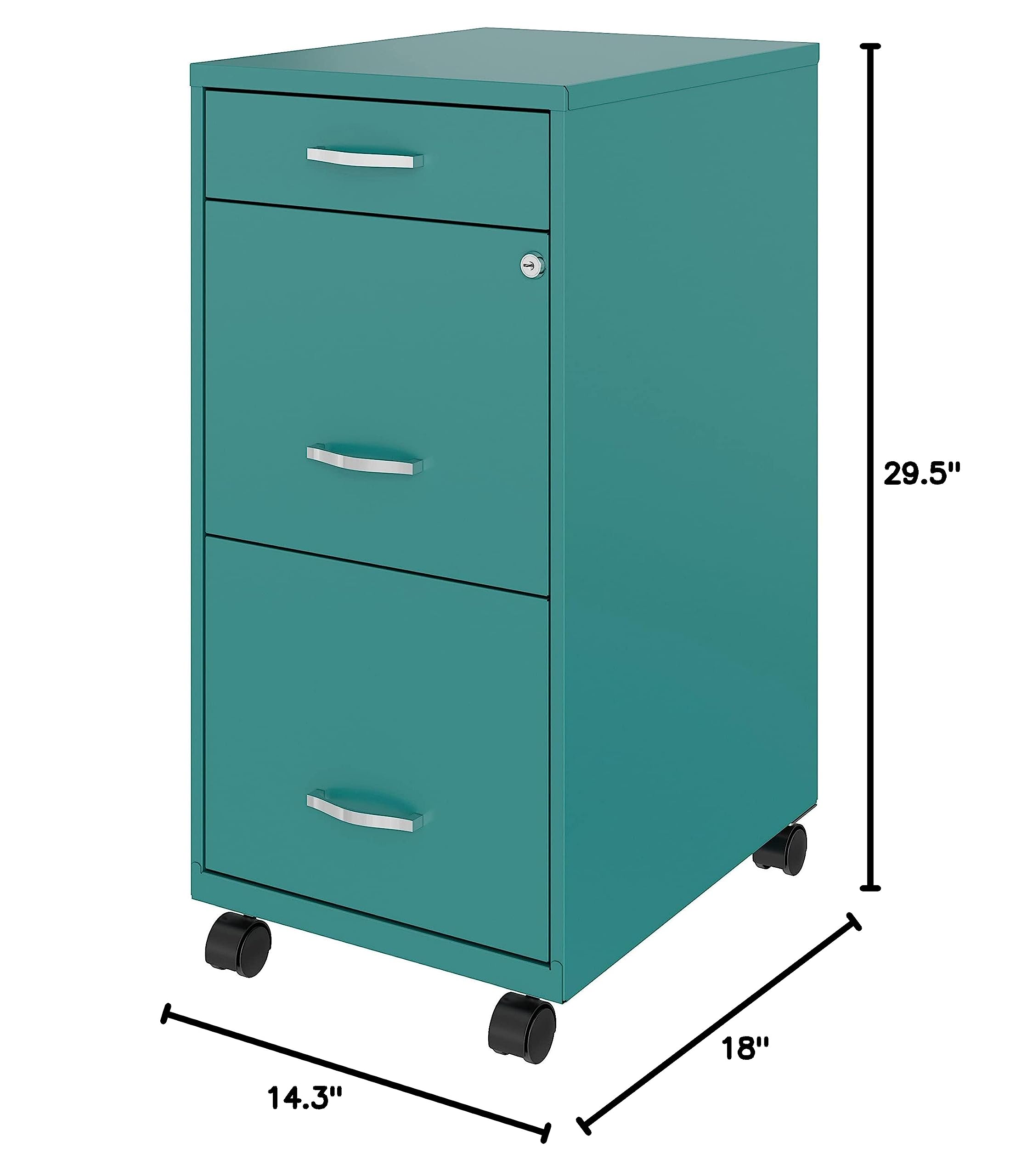 Lorell LYS SOHO 3-Drawer Mobile File Cabinet in Teal - Compact Storage for Office, Home, or Workspace Organization