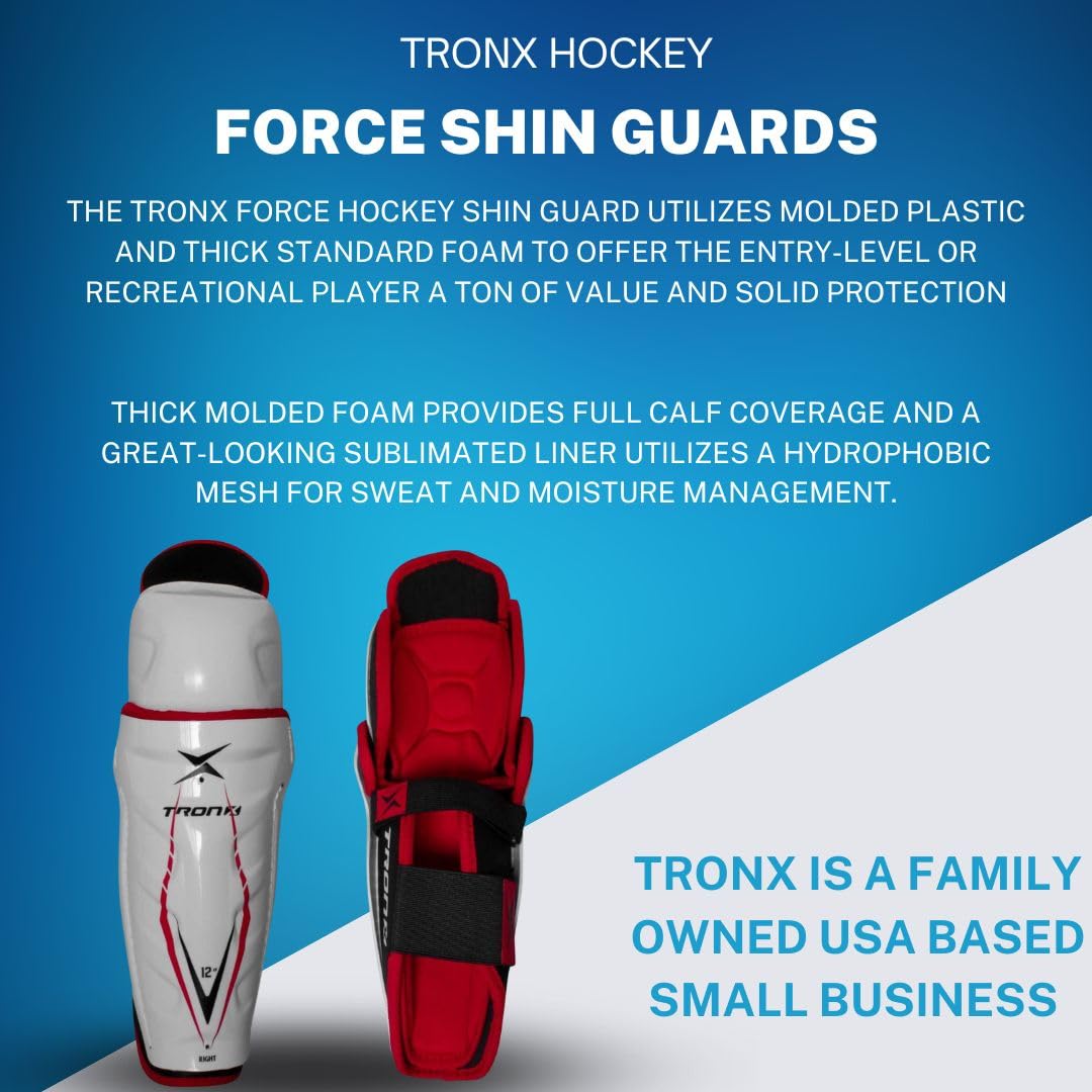 TronX Force Senior Adult Ice Hockey Shin Guards - Protective Gear for Hockey Players - Perfect for Games, Practice & Training