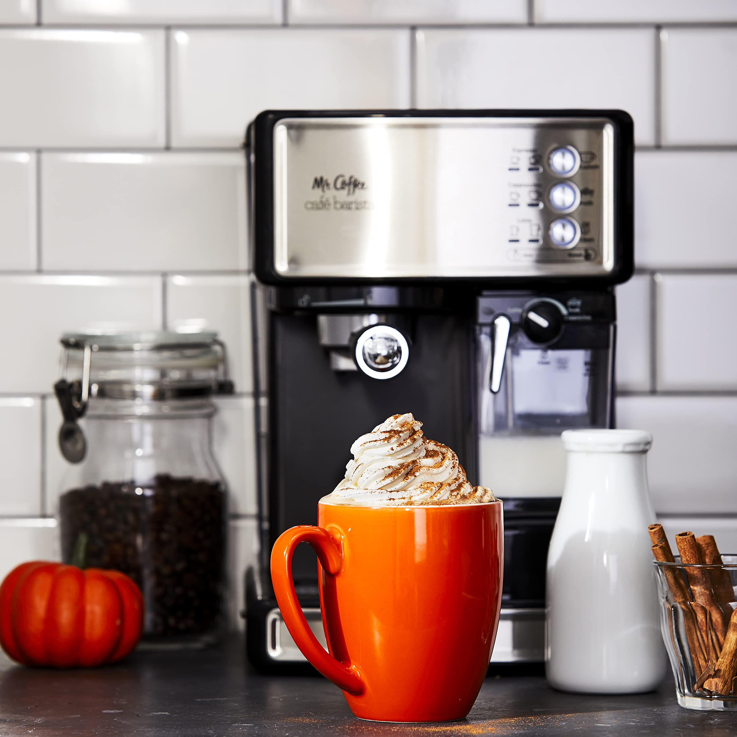 Mr. Coffee Espresso and Cappuccino Machine - 15-Bar Pump Stainless Steel Programmable Coffee Maker with Automatic Milk Frother for Home Baristas | Perfect for Morning Brews, Entertaining Guests & Coffee Shops