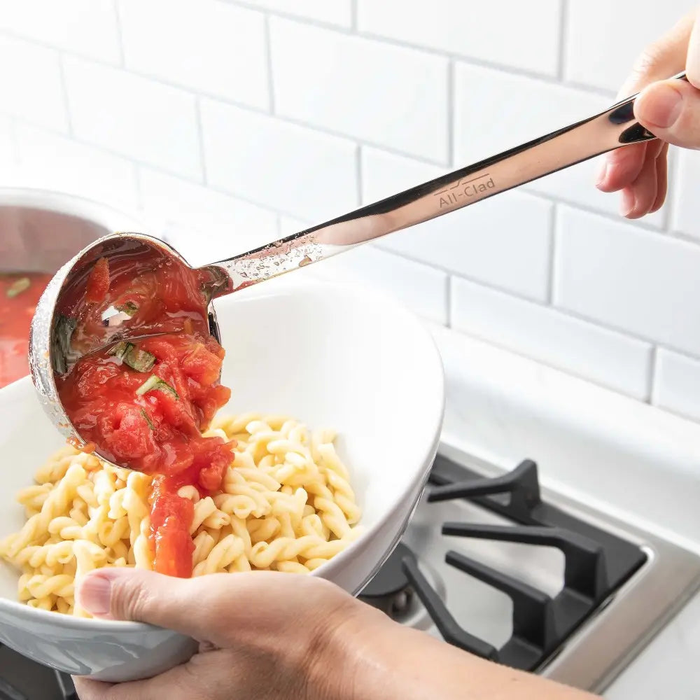 All-Clad 4 Oz Stainless Steel Ladle with 12-Inch Handle - Perfect for Serving Soups, Sauces & Gravies in Professional Kitchens & Home Cooking