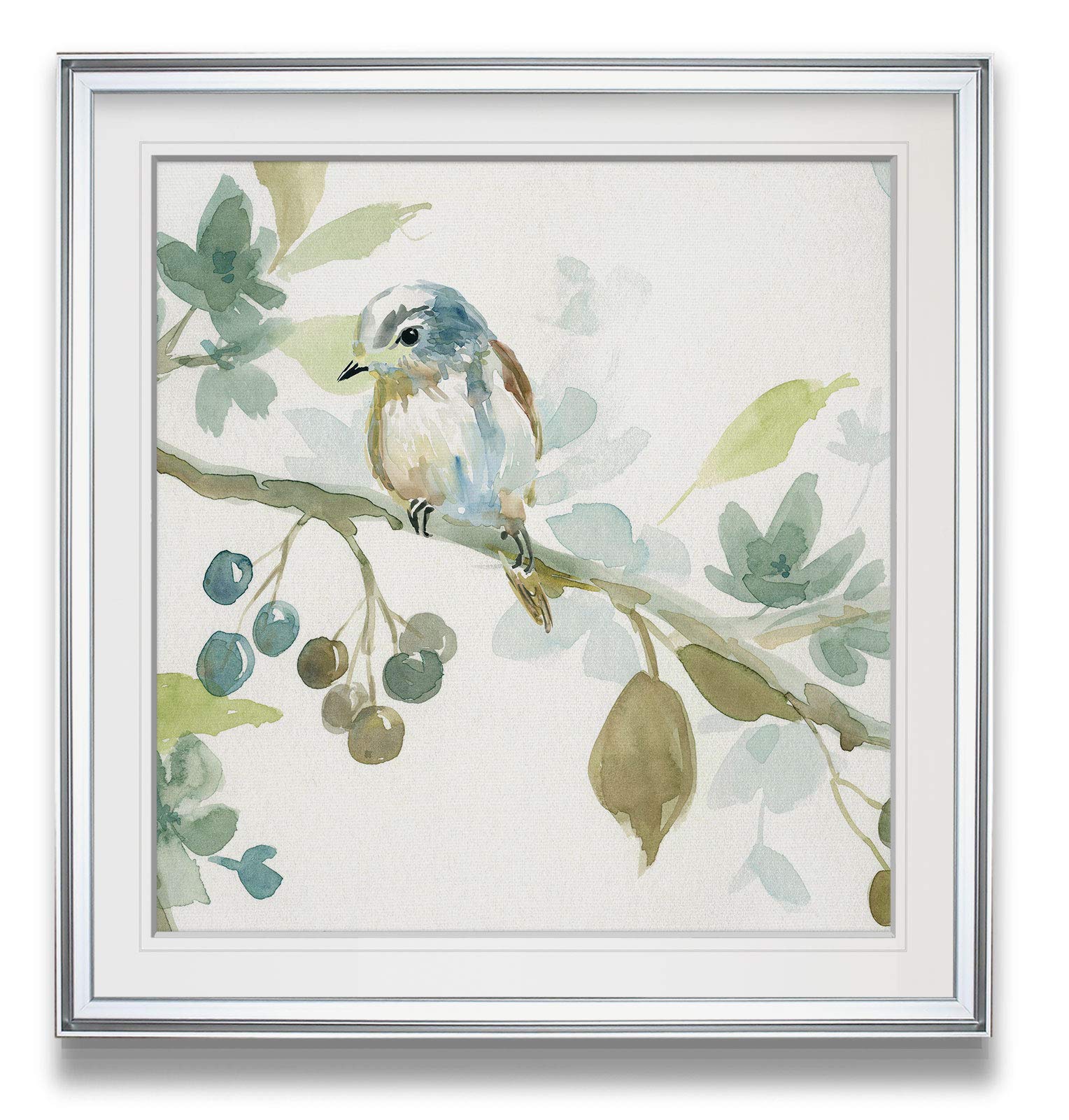 Spring Melody II Contemporary Bird Art Painting - Framed Giclee Canvas Print, Scenic Animal Wall Decor for Living Room & Bedroom