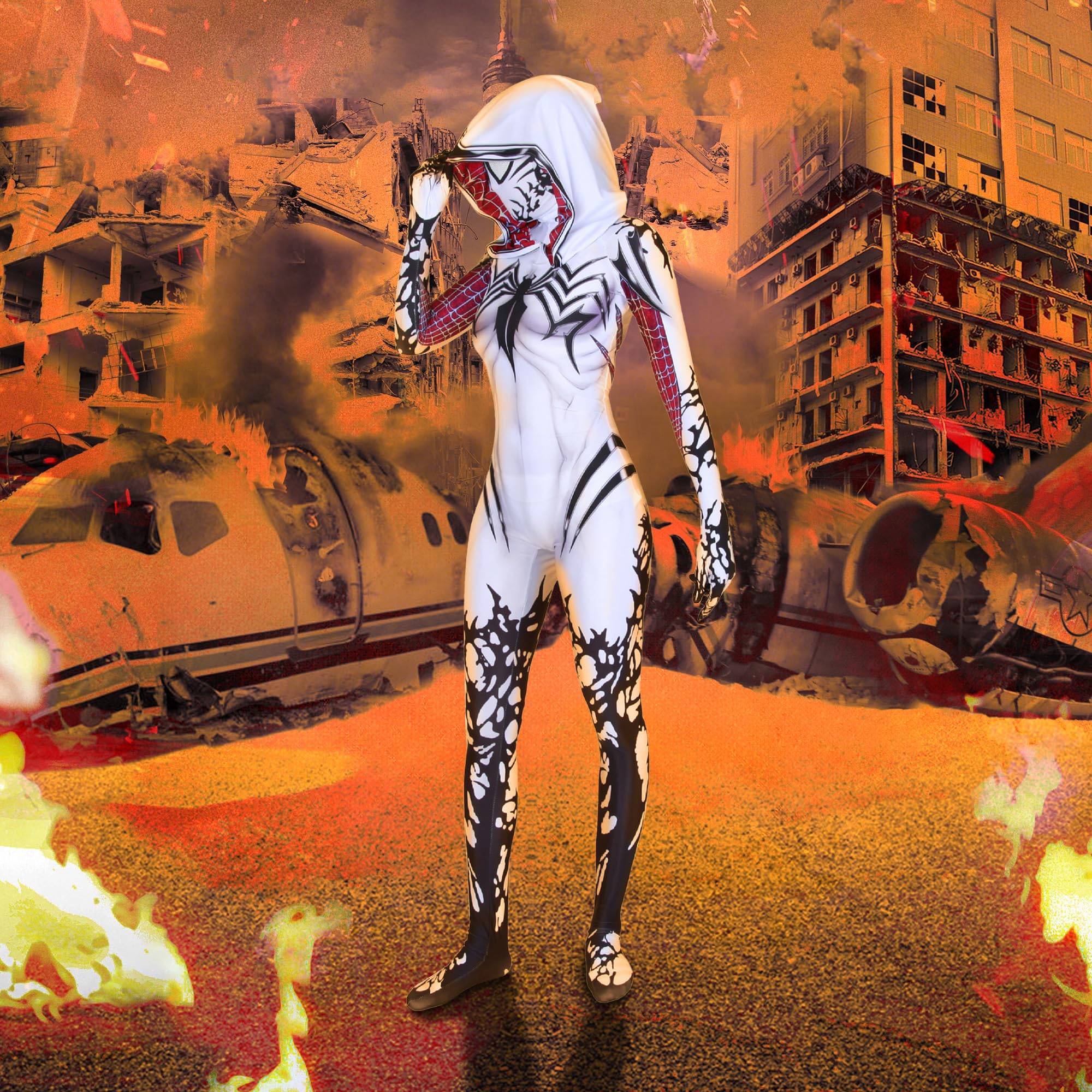 White Ghost Spider Costume for Adults - Full Body Jumpsuit & Bodysuit | Halloween Cosplay, Party Outfit, Scary Spider-Man Costume