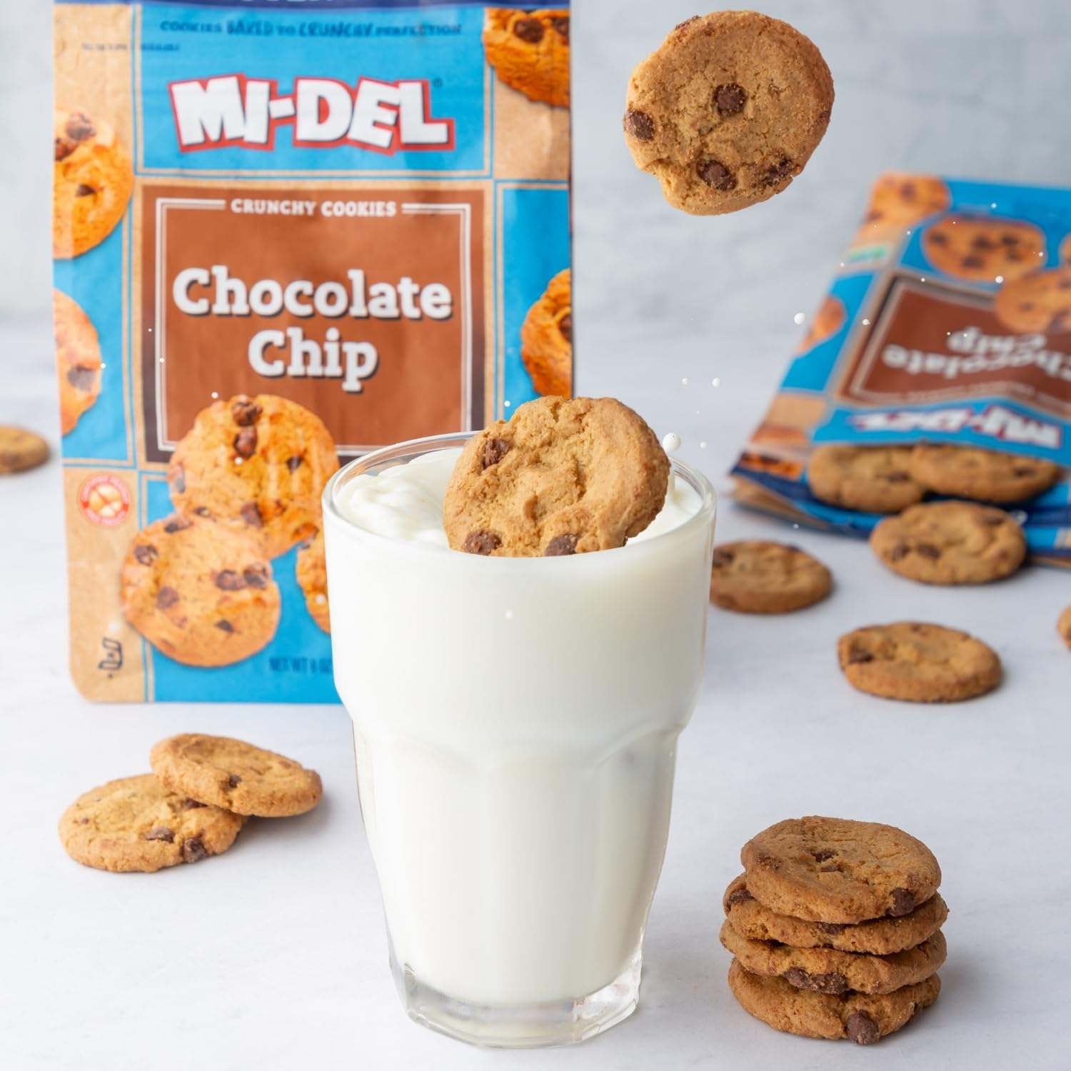 Mi-Del Gluten Free Chocolate Chip Cookies - Crunchy, Non-GMO Certified, 0g Trans Fat, Healthy Snack (Pack of 8) | Perfect for School Lunches, Office Snacks & Gluten-Free Diets