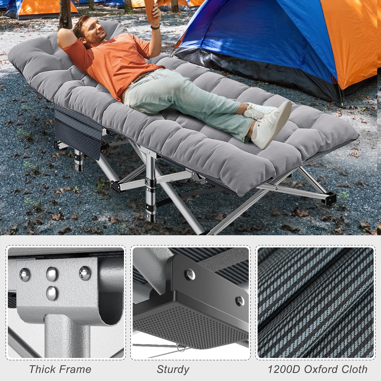 H&ZT Oversized Camping Cot with Mattress - Portable Folding Bed for Adults, Guest & Travel - Perfect for Camping, Home Use & Emergency Sleeping