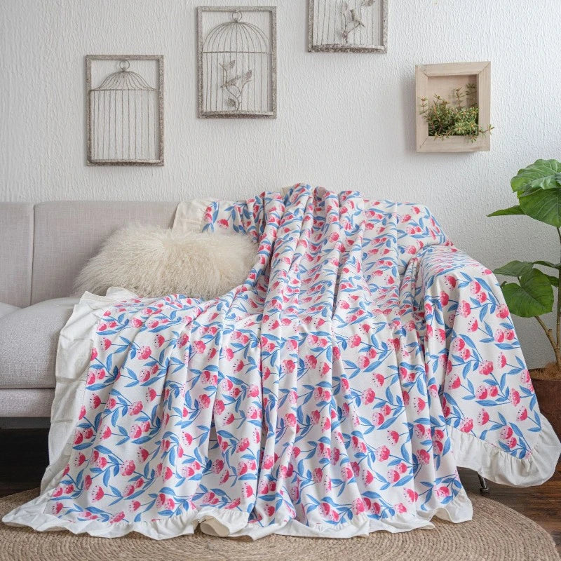Bohemian Floral Sofa Slipcover with Ruffled Trim - Tribal Print Couch Cover for Living Room Decor, Home Styling & Comfort