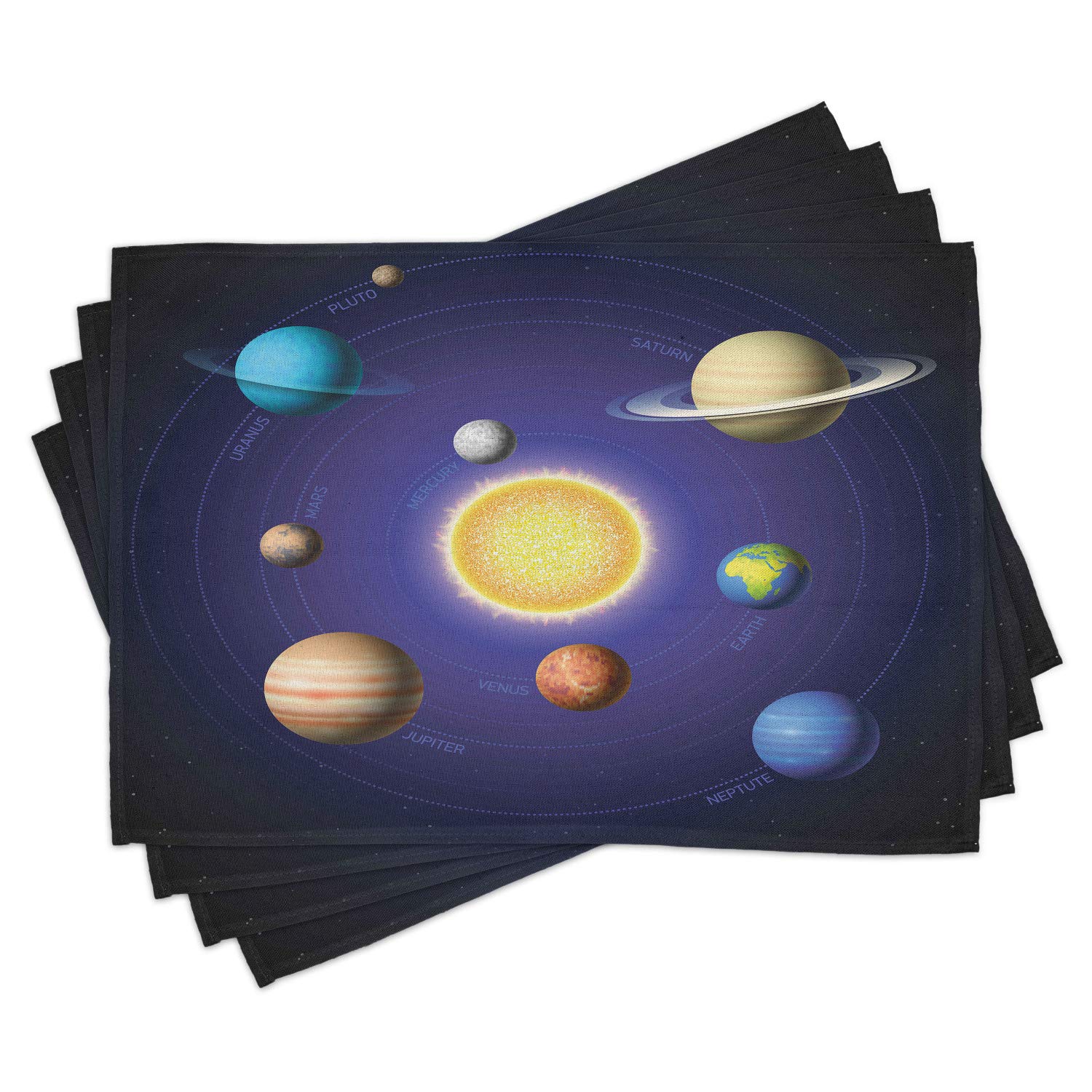 Ambesonne Solar System Place Mats Set of 4 - Washable Fabric Table Mats with Planets & Galaxy Design for Dining Room & Kitchen Decor | Perfect for Space-Themed Parties, Science Classrooms & Astronomy Lovers