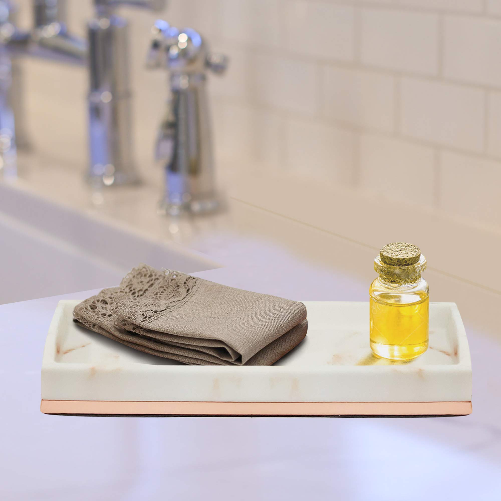 Nu-Steel MST10CH Misty Copper Collection Amenity Tray - Elegant Resin & Metal Bathroom Organizer for Jewelry, Soaps & Essentials | Perfect for Vanity, Dresser & Spa Decor