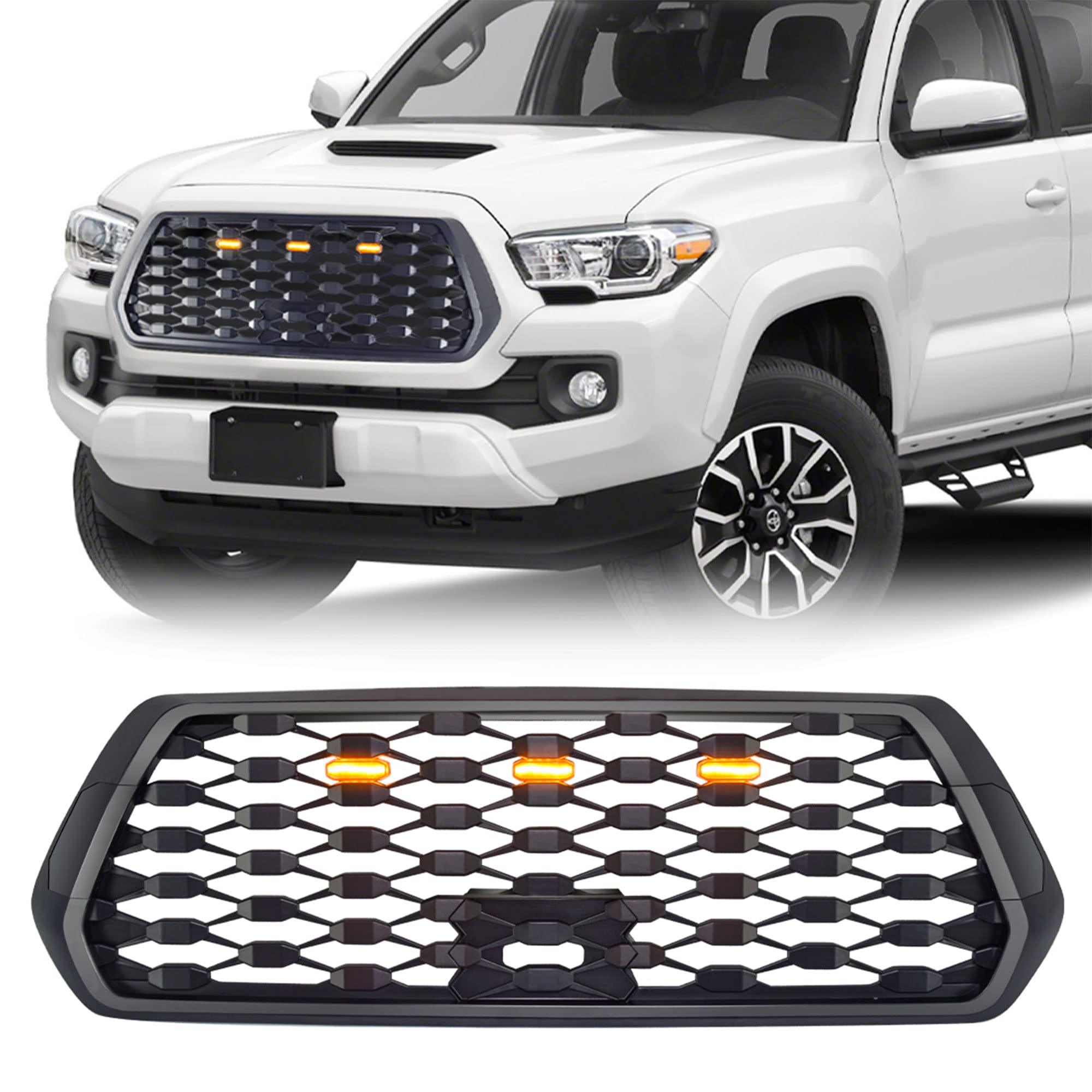 2016-2023 Toyota Tacoma Front Hood Bumper Replacement Grille with LED Lights - American Modified Style (Excludes Trucks with Radar Behind Emblem) | Off-Road Upgrade & Custom Look