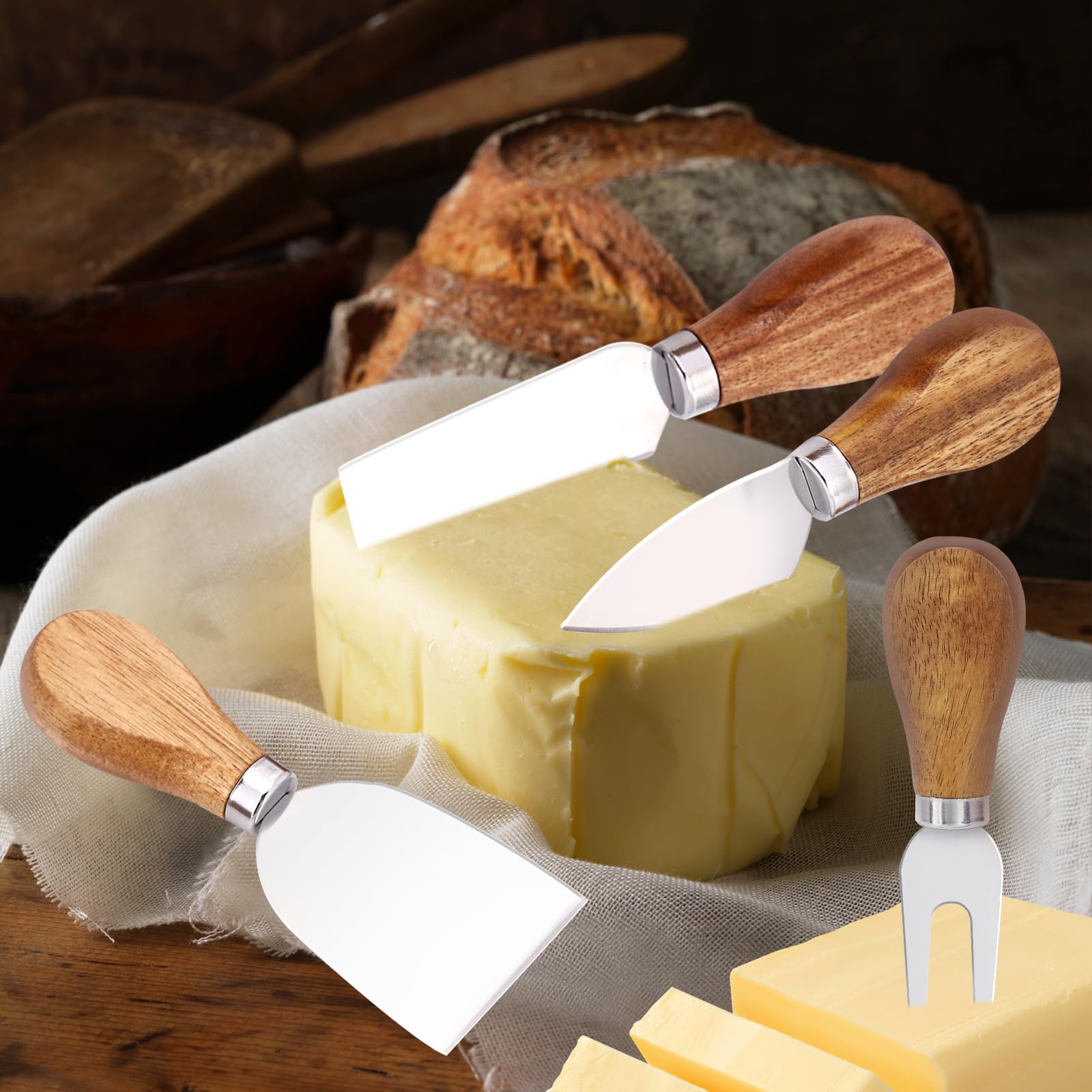 4-Piece Premium Stainless Steel Cheese Knife Set - Professional Charcuterie Board Knives for Cheese, Butter & Charcuterie | Perfect for Dinner Parties, Wine Tastings & Gourmet Cheese Platters