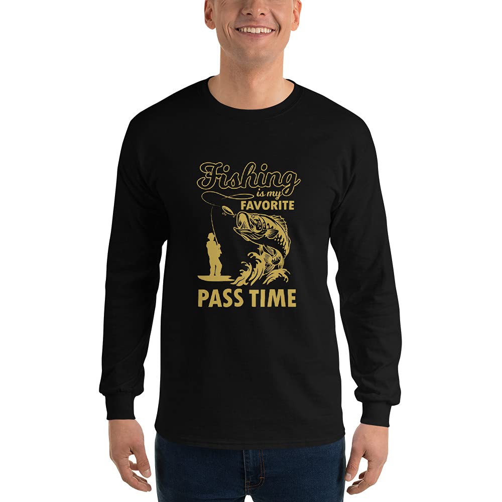 Fishing Is My Favorite Pastime Men's Long Sleeve Shirt - Comfortable Outdoor Fishing Shirt for Men - Great Gift for Anglers & Fishing Enthusiasts - Black - Perfect for Fishing Trips, Camping & Outdoor Activities