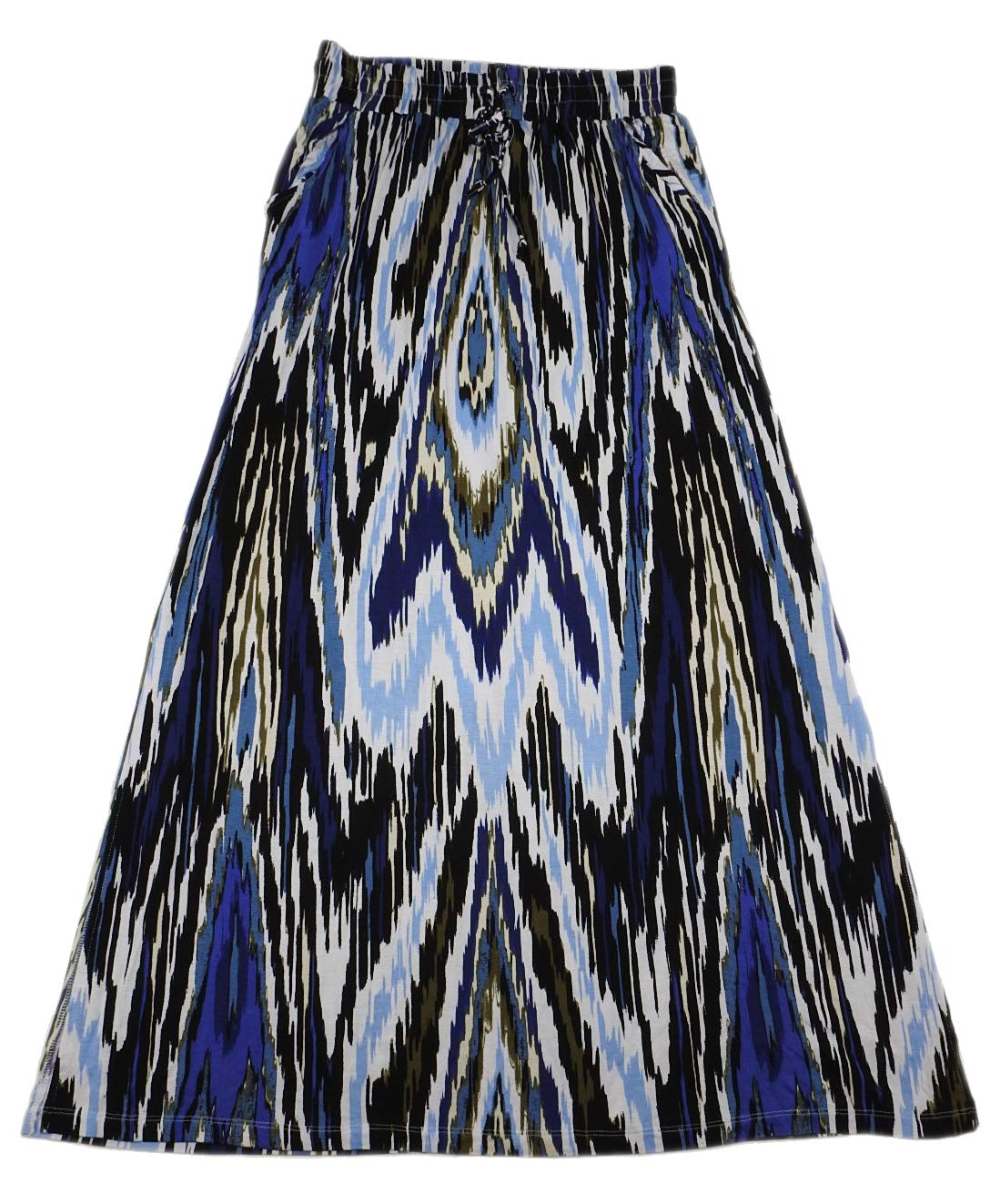 Women's Long Flowy Maxi Skirt with Pockets - Ikat Onyx Print - Medium Size | Perfect for Beach, Vacation & Boho Fashion