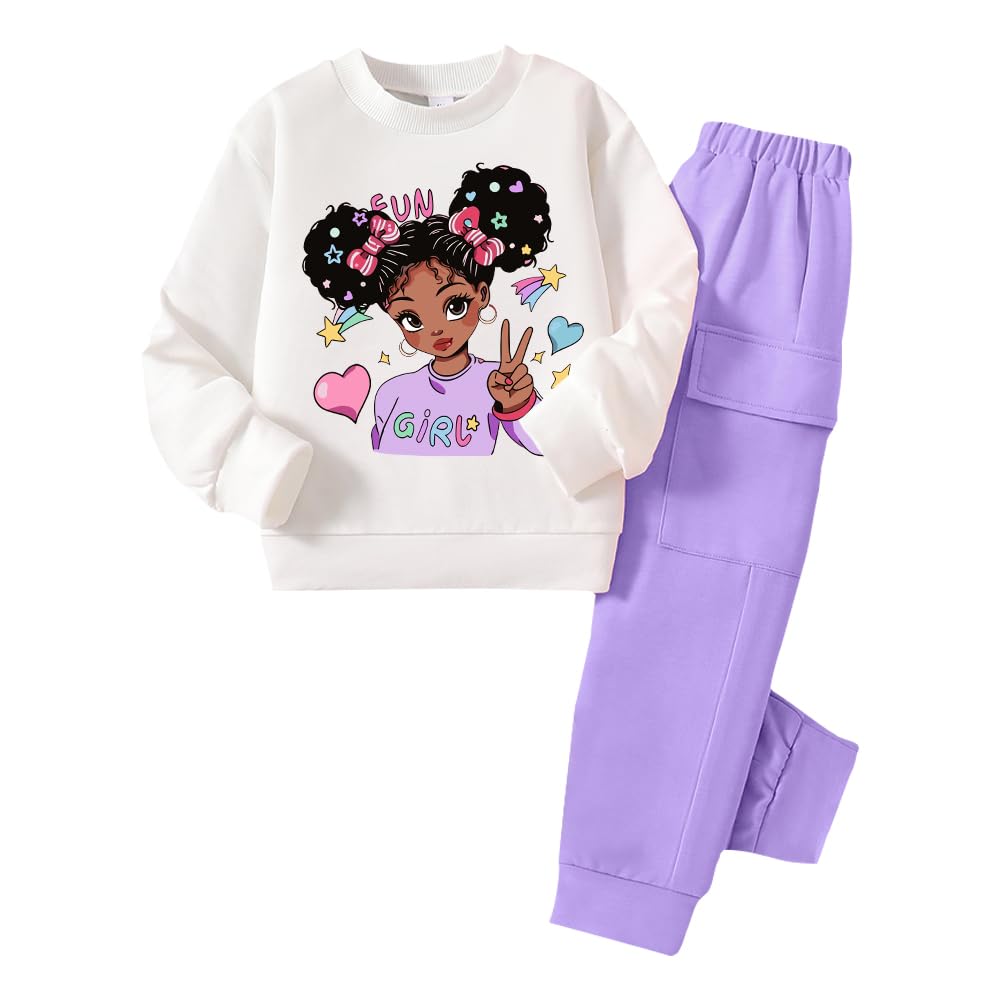 **Cartoon Graphic Print Toddler Girls Sweatshirt & Cargo Pants Set - Cute Casual Outfit for Playdates, Preschool & Everyday Wear**