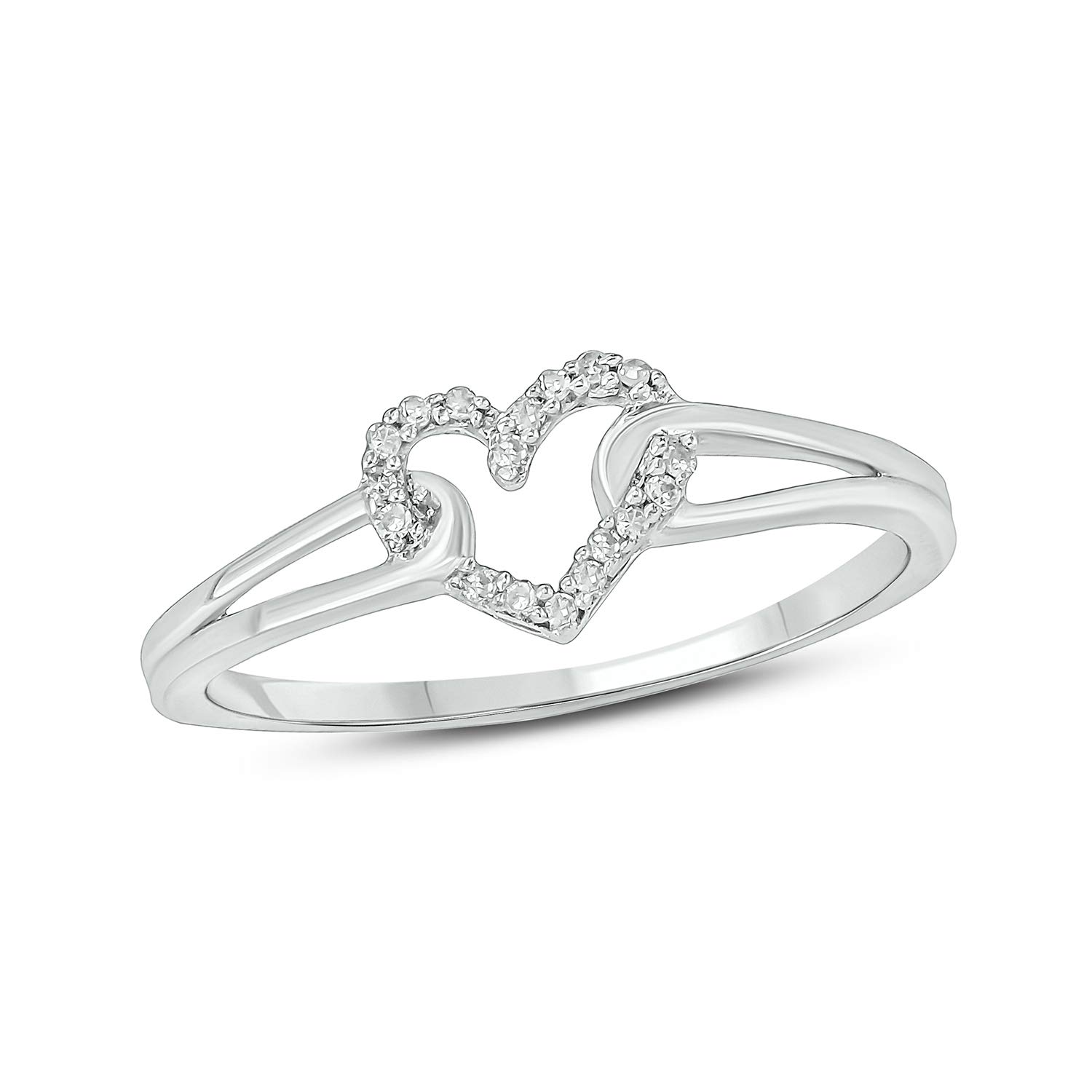 1/20cttw Diamond Heart Promise Ring for Women in 10k White Gold - Split Shank Heart Ring with Round White Diamonds - Elegant Women's Jewelry Gift for Anniversary, Valentine's Day & Special Occasions
