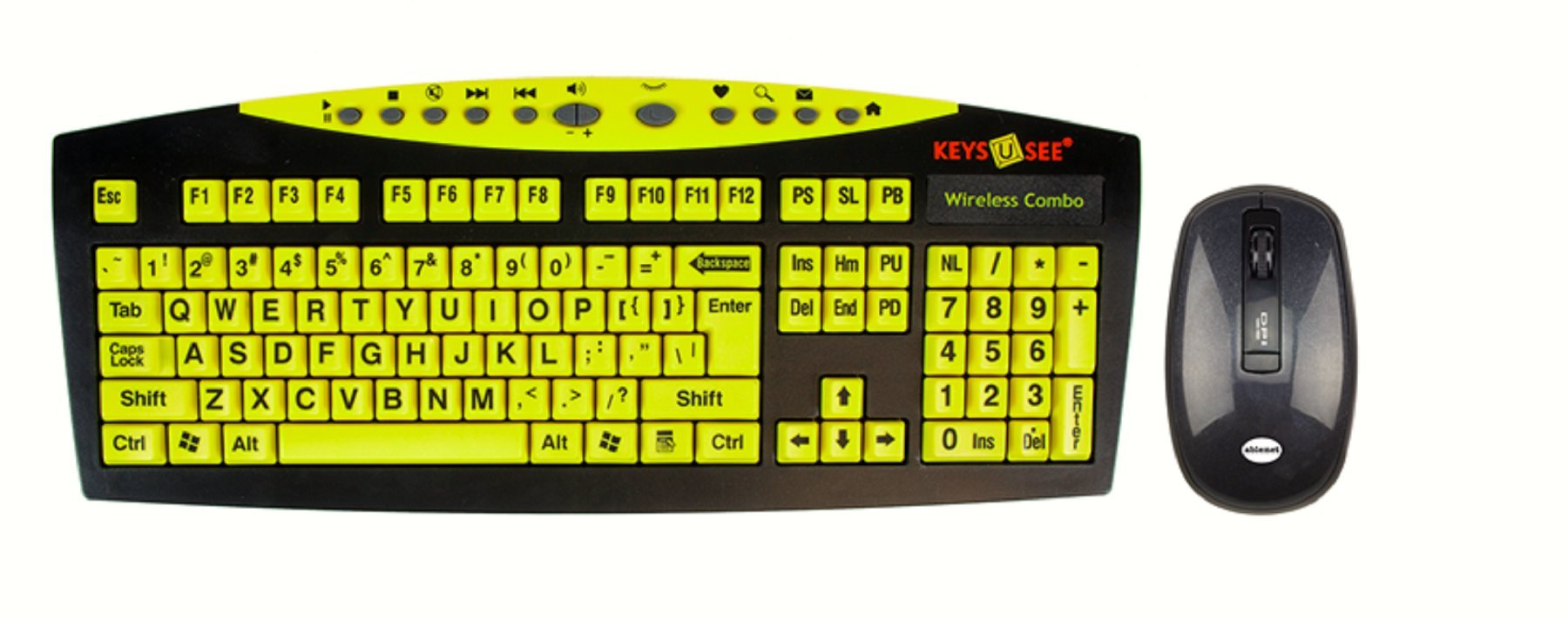 AbleNet 10090401 Keys-U-See Wireless Keyboard & Mouse Combo - Large Print Keys for Easy Typing | Perfect for Seniors & Low Vision Users at Home or Office