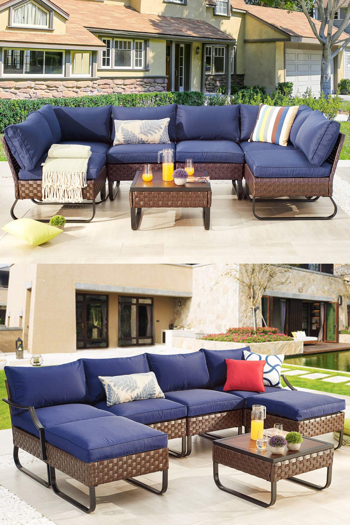 Romayard 7-Piece Patio Conversation Set with U-Leg Sectional & All-Weather Cushions - Outdoor Furniture for Garden, Poolside & Backyard Relaxation