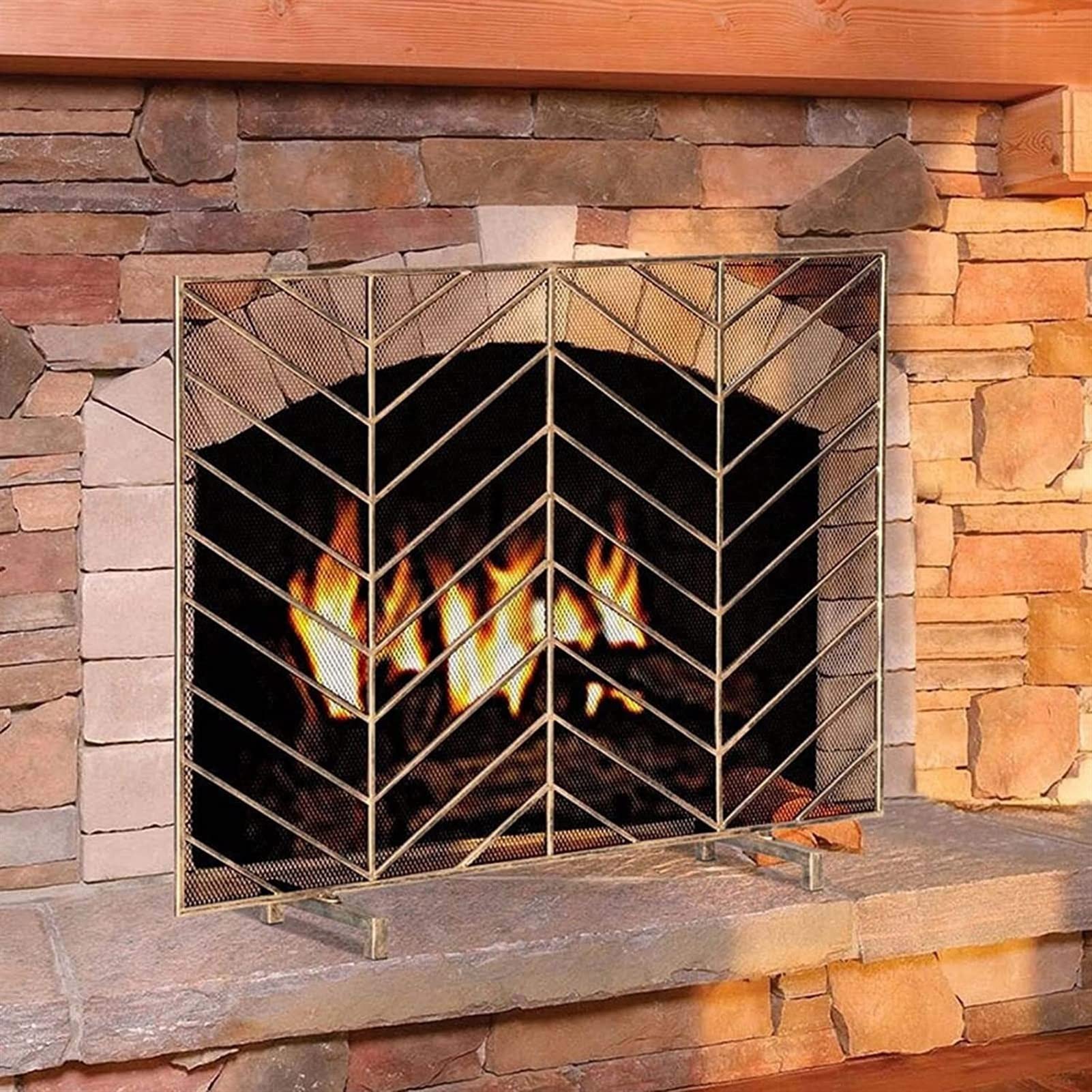 Ornate Wrought Iron Fireplace Screen - Free Standing Stove Fire Guard with Rustic Western Design for Home Decor | Perfect for Living Rooms, Cabins & Country Style Houses