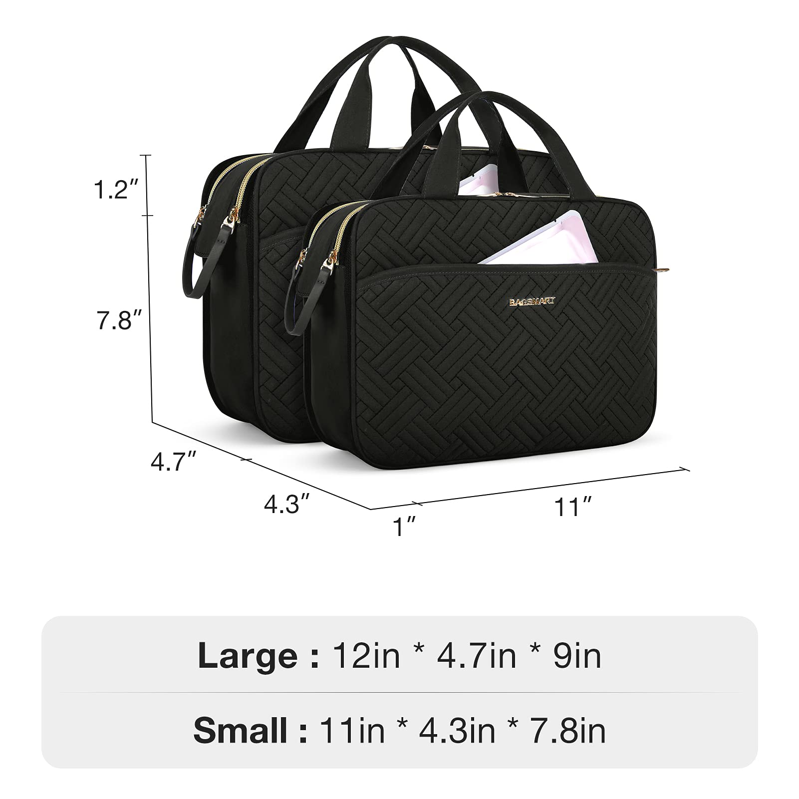 BAGSMART Large Water-resistant Toiletry Bag for Women - Travel Makeup Cosmetic Organizer with Multiple Pockets for Accessories, Shampoo, Toiletries (Medium, Black) | Perfect for Vacation, Gym, Business Trips & Daily Essentials Storage