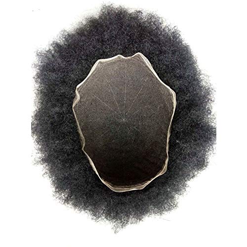Undetectable Full Lace Afro Toupee for Black Men - Natural Afro Curly Hair Replacement System with French Lace Base - 4mm Afro Wave #1 Jet Black - Ideal for Thinning Hair & African American Men - Perfect for Daily Wear, Special Occasions & Hair Loss Solutions