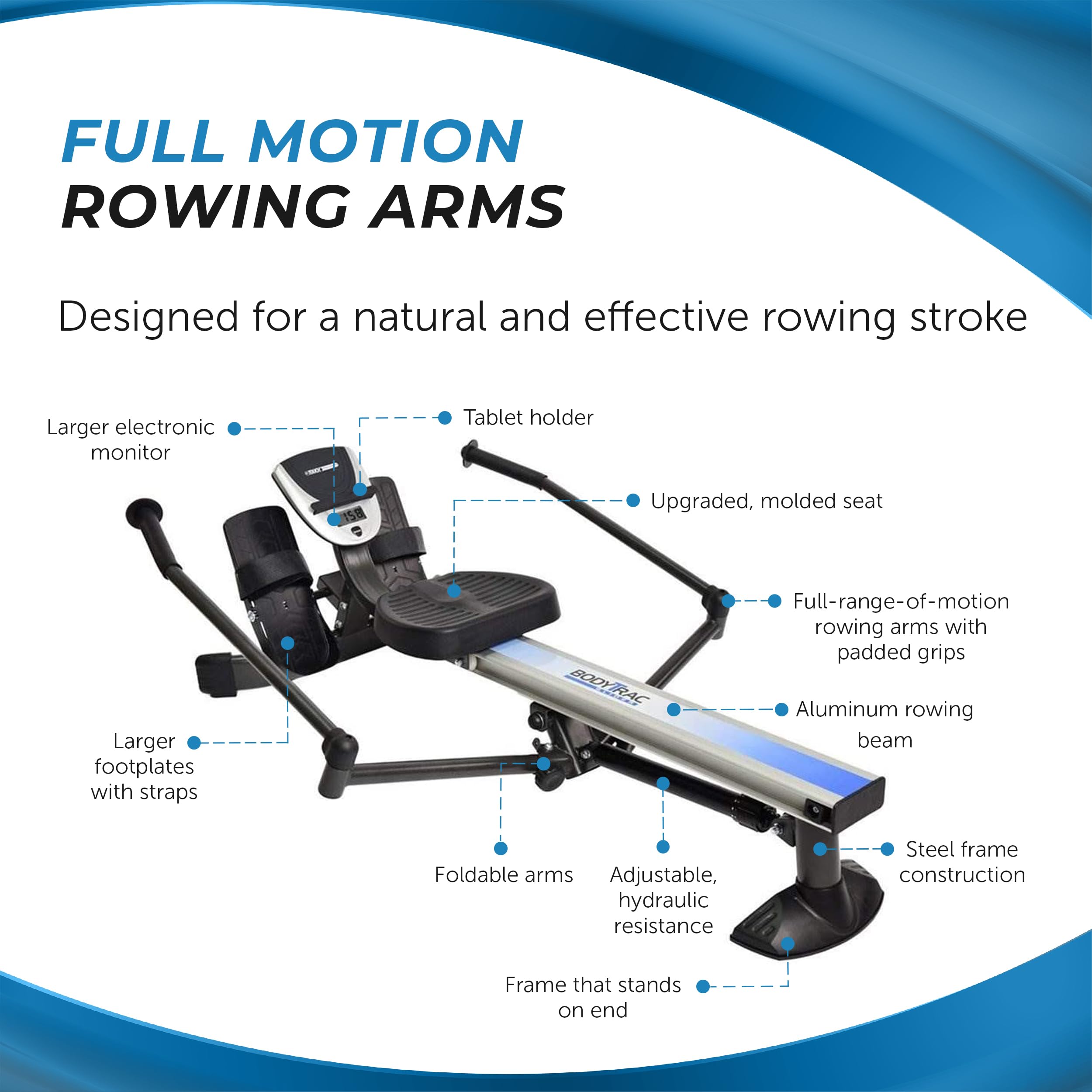 Stamina BodyTrac Glider 1050 Rowing Machine - Home Gym Equipment for Full Body Workout | Perfect for Cardio Training & Strength Building in Small Spaces