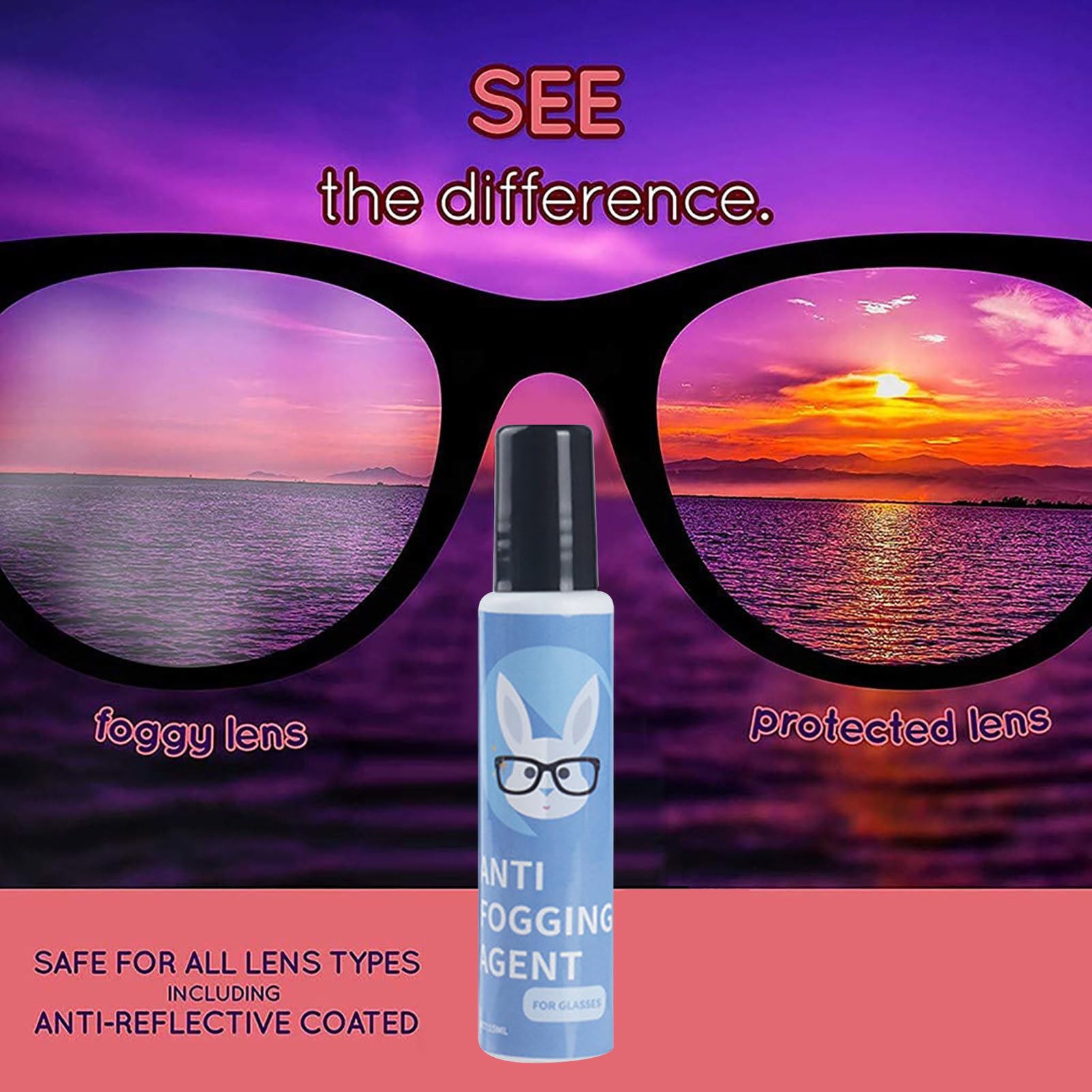 Anti-Fog Spray for Glasses & Sunglasses - 15ml Lens Cleaner for Optical, Safety & Sports Goggles - Prevent Fogging for Driving, Skiing & Outdoor Activities