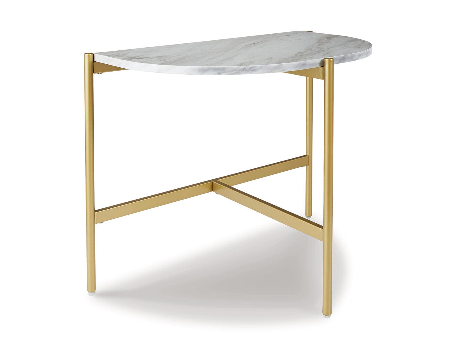 Signature Design by Ashley Wynora Contemporary Half Moon Chairside End Table with Faux Marble Top - White & Gold Accent - Perfect for Living Room, Bedroom or Office Side Table