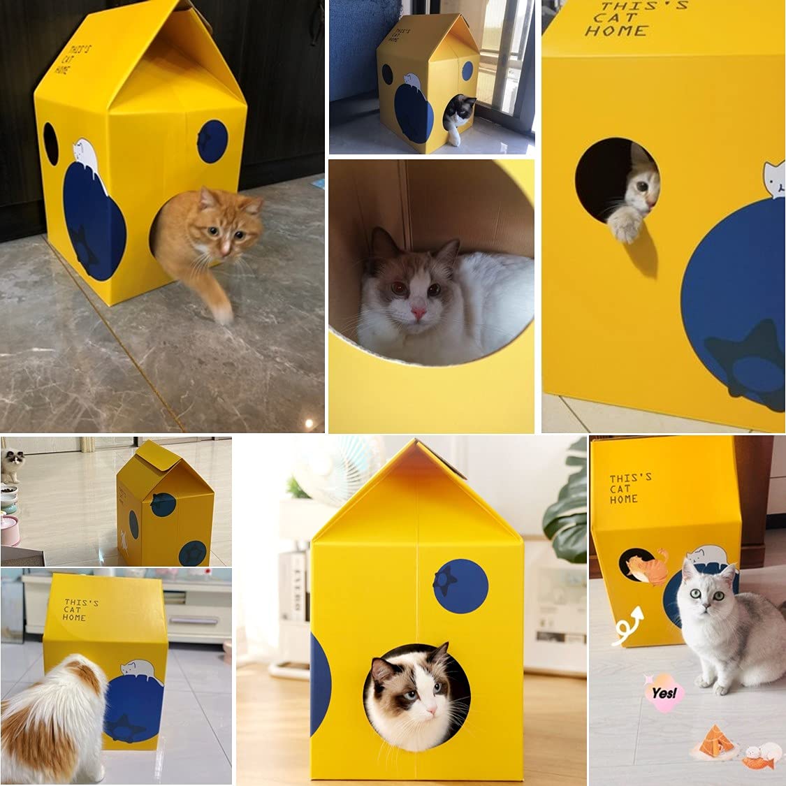 Milk Carton Shaped Cat House with Cardboard Scratcher Pad - Interactive Cat Bed & Playhouse with Observation Window for Cats and Rabbits - Perfect for Indoor Play, Scratching, and Cozy Napping
