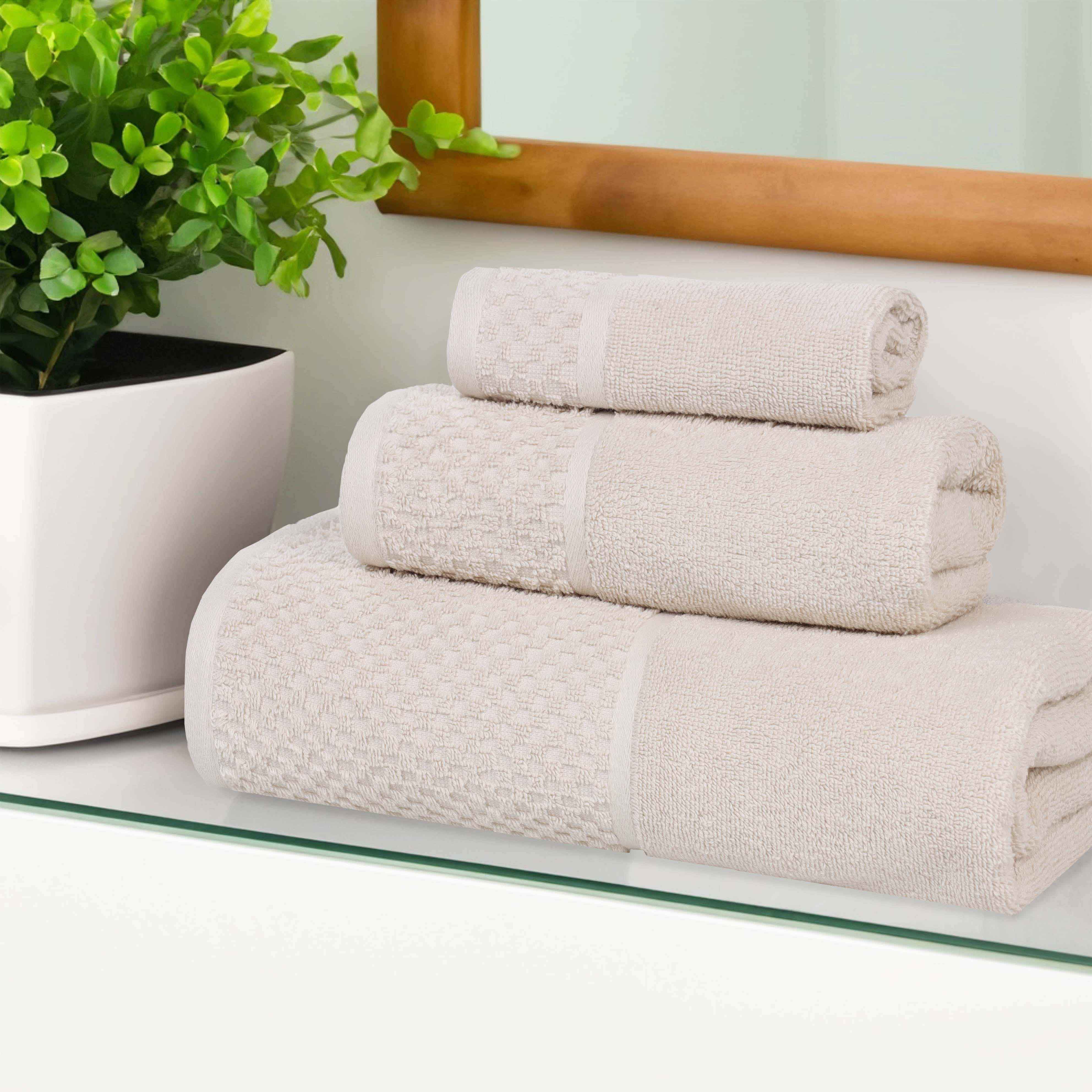 Premium Cotton Plush Soft Absorbent Jacquard 3-Piece Towel Set for Bath, Spa & Guest Use - Ultra-Luxury Bath Towels, Hand Towels & Washcloths