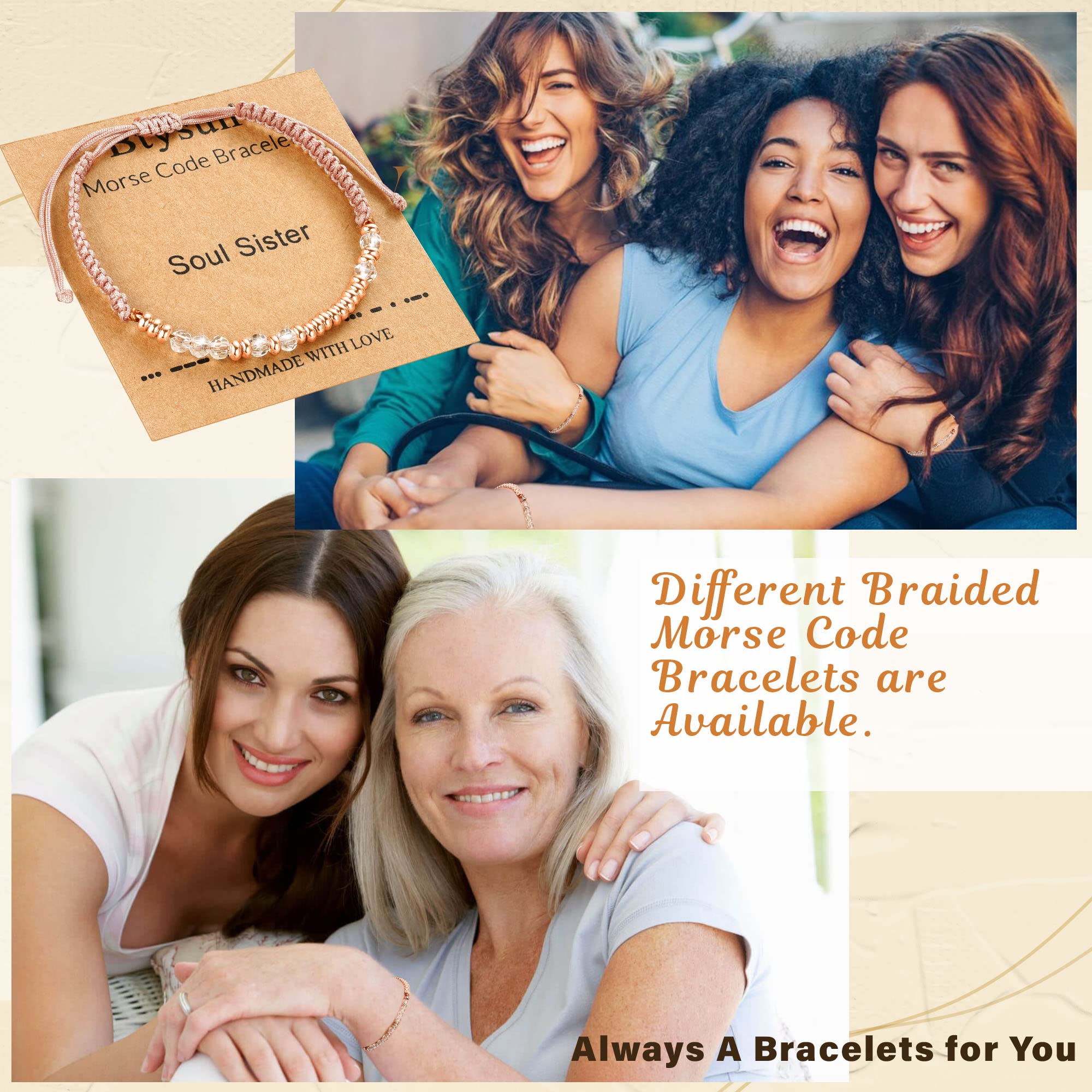 Btysun Morse Code Bracelets for Women - Inspirational Pink Braided Friendship Jewelry - Best Friend Birthday Gifts, High School Graduation Gifts, Christmas Stocking Stuffers for Teens & Moms - Perfect for Everyday Wear, Special Occasions & Meaningful Gifting