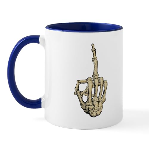 White/Navy Inside - Skeleton Middle Finger Mug
