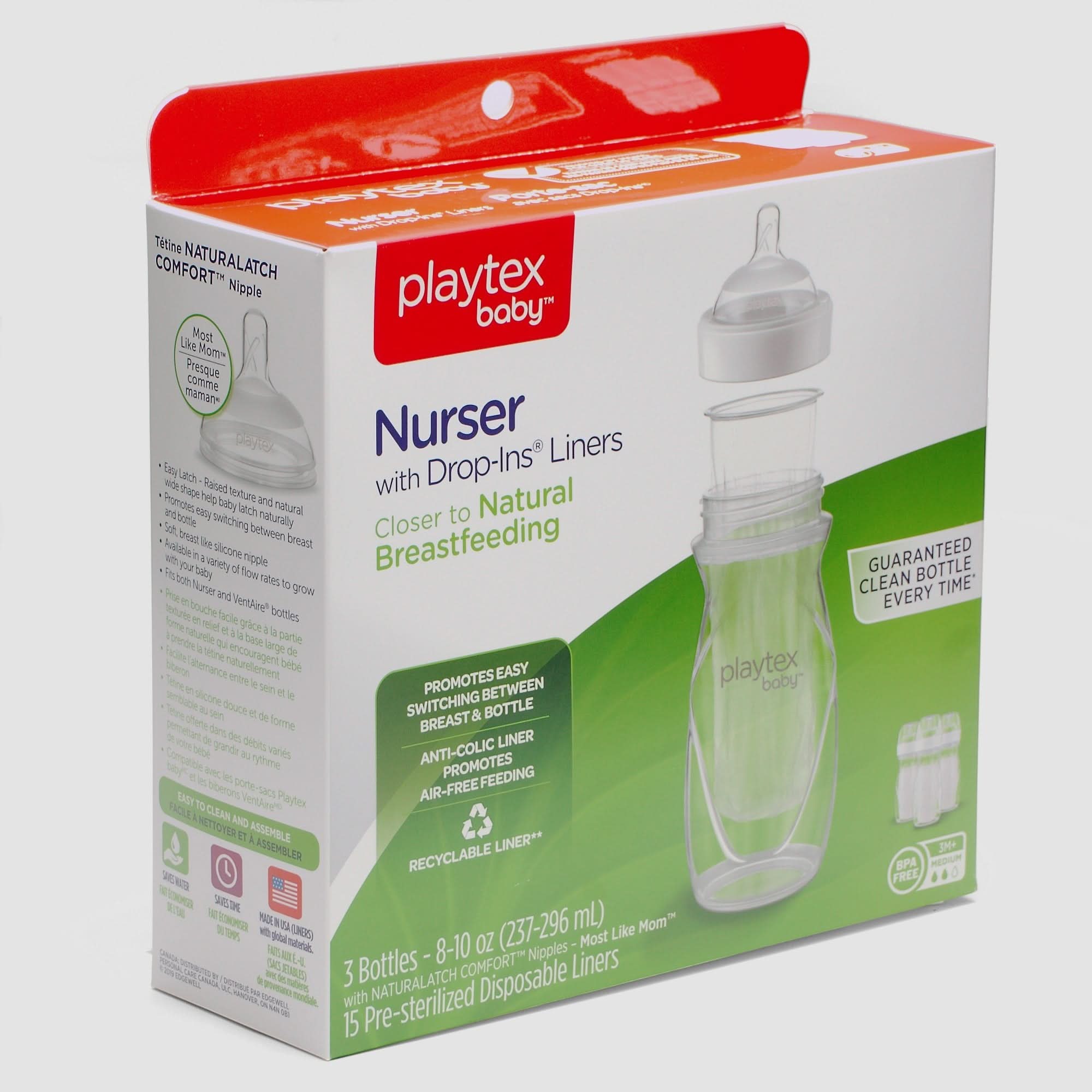 Playtex Baby™ Anti-Colic Nurser Bottles with Drop-Ins® Liners – 4 oz – Reduce Gas & Discomfort for Newborns – Perfect for Breastfeeding & Formula Feeding