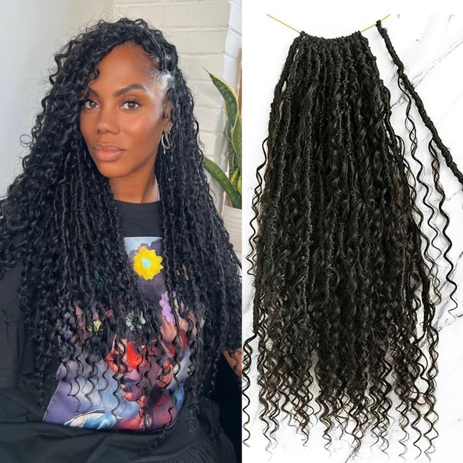 75 Strands Pre-Crochet Dreadlocks Braids with Human Hair & Curly Ends - 22 Inch Black Women Hair Extensions for Protective Styles & Natural Looks