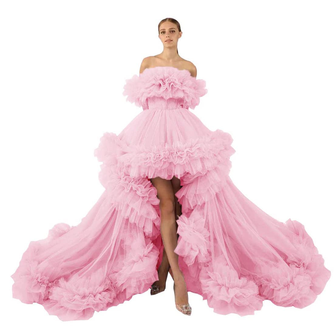 Elegant Off Shoulder Hi-Lo Tulle Maternity Robe for Pregnancy Photoshoot & Bridal Wedding Dressing - Perfect for Baby Shower, Bridal Party and Special Occasions