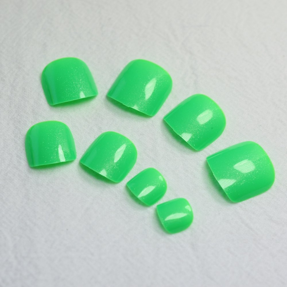 24pcs Candy Green Acrylic False Toe Nails - Short French Tip Fake Nails for Women | Perfect for Pedicures, Summer Sandals & Beach Vacations