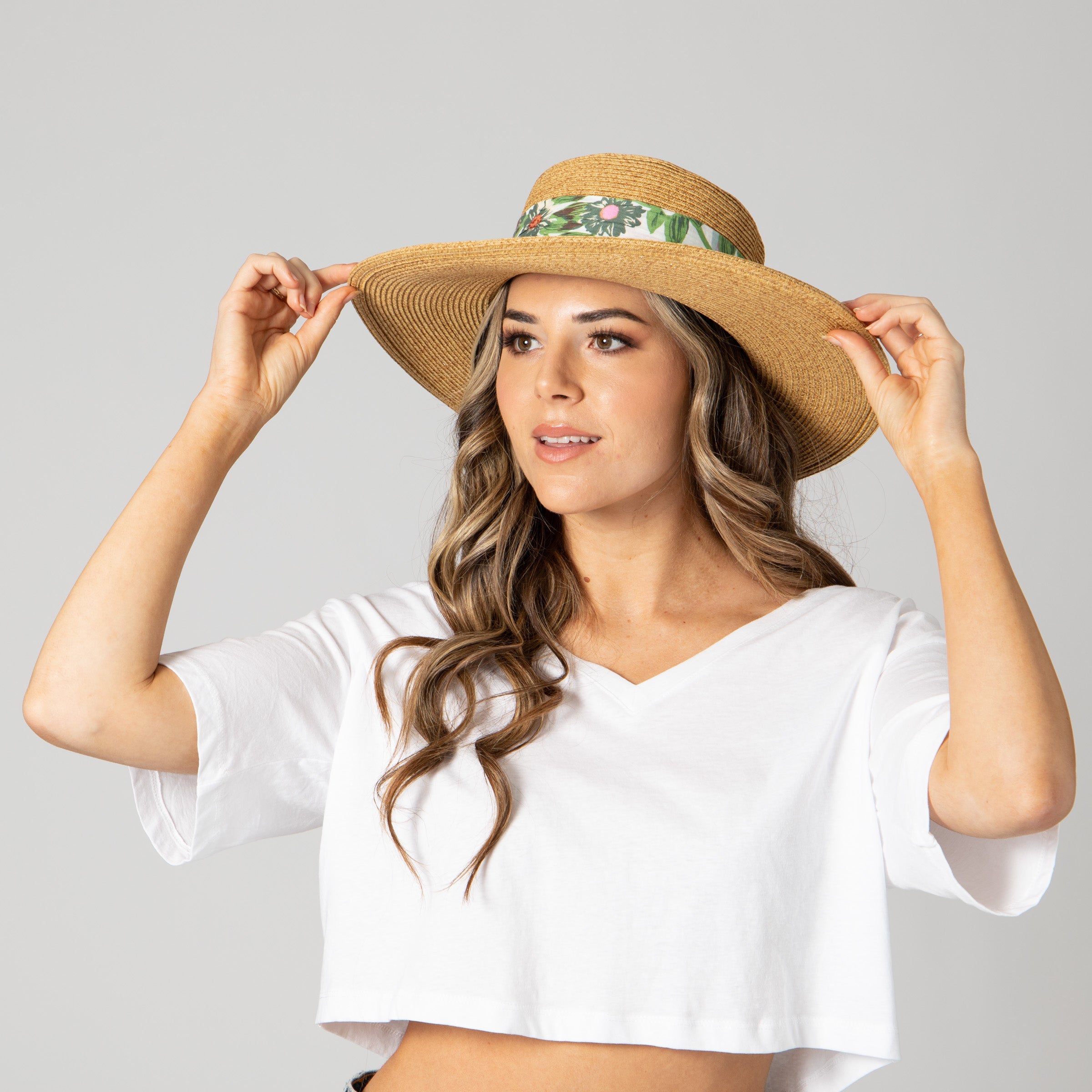 Eden Boater Ultrabraid Wide Floral Band Hat UBM4487 - Stylish Sun Protection for Boating, Beach & Outdoor Activities