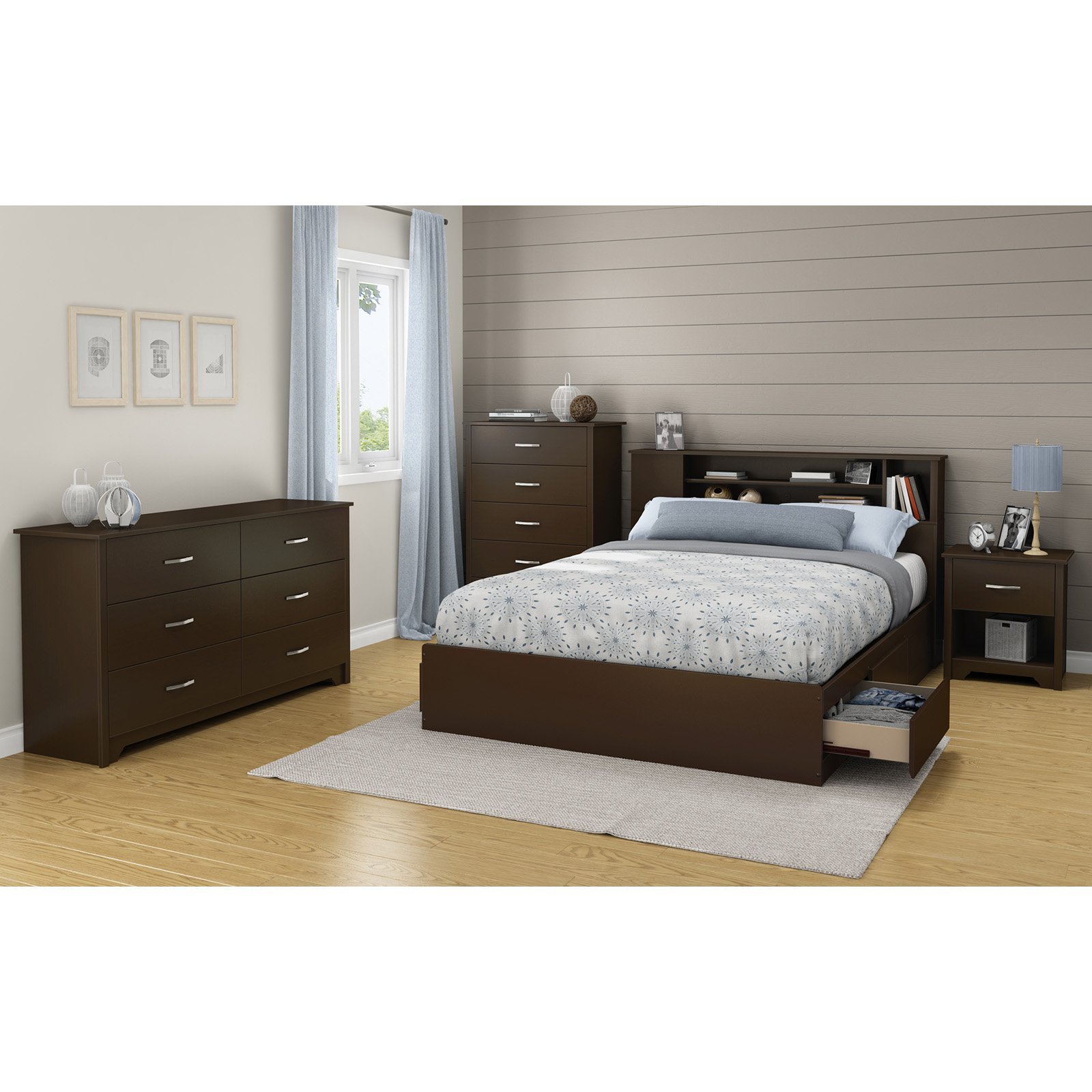 South Store FURNITURE Fusion 6-Drawer Double Dresser in Pure Black - Modern Bedroom Storage Solution for Home Organization