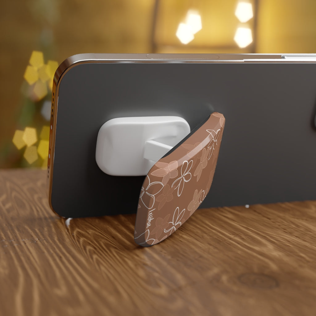 Hawaiian Pua Melia Lei Mocha Phone Grip - Non-Slip Cell Phone Holder with Strong Adhesive for iPhone Samsung - Perfect for Beach Vacations, Pool Parties & Summer Outings