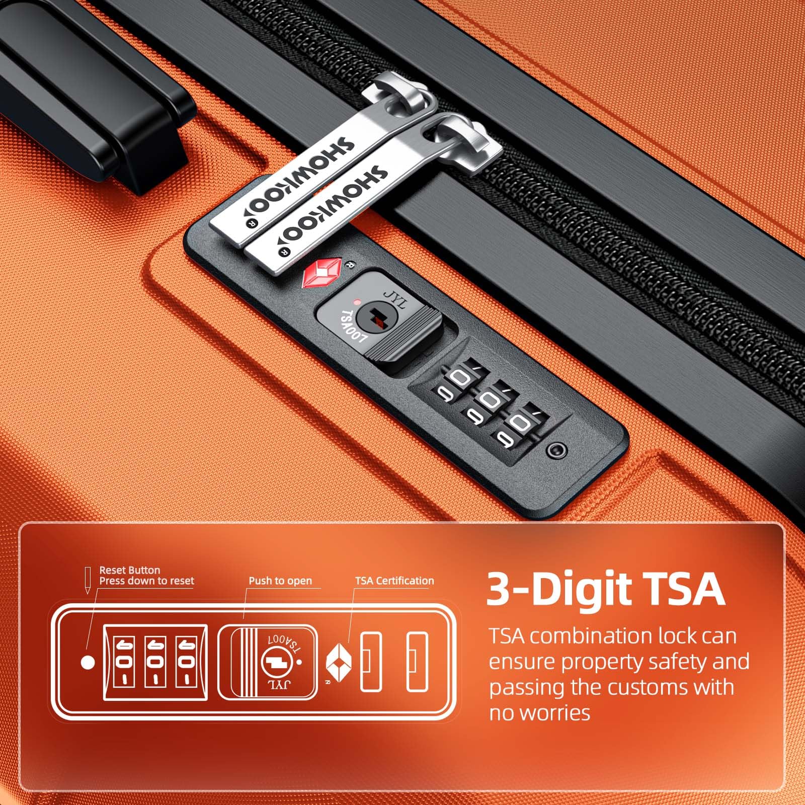 SHOWKOO 4-Piece Expandable Luggage Set - Durable PC+ABS Suitcase with Double Spinner Wheels & TSA Lock, Orange - Perfect for Travel, Vacations & Business Trips