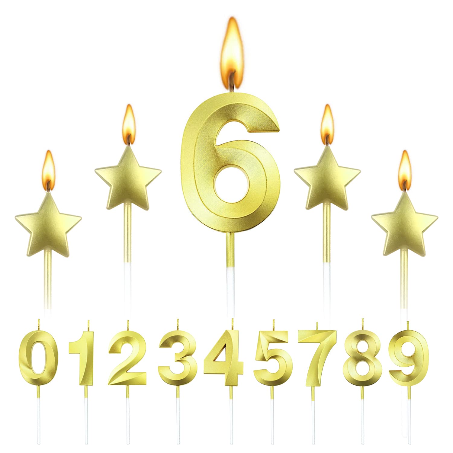 BEAN LIEVE Gold Number 6 Birthday Candles with Stars - Elegant Cake Topper Decorations for Birthday, Wedding & Anniversary Celebrations - Perfect for Cakes, Cupcakes and Dessert Tables (Gold 6)