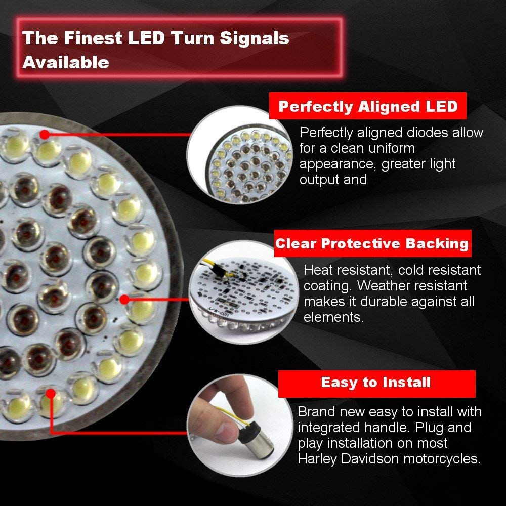 Eagle Lights 2 Inch LED Turn Signal Kit for Harley Davidson Motorcycles - Front 1157 & Rear Red 1156 Bulbs with Clear Lenses - Perfect for Custom Bike Upgrades and Night Riding Safety