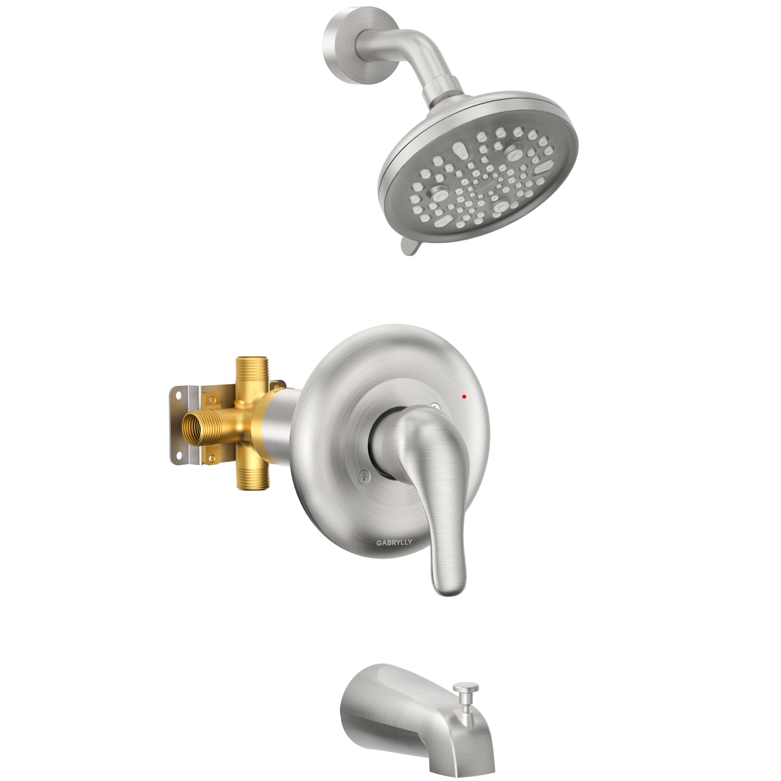 Gabrylly Single-Handle Shower Faucet Set - 9-Setting Rainfall Shower Head with Tub Spout & Valve Trim Kit in Brushed Nickel - Perfect for Bathroom Renovation & Modern Home Upgrade