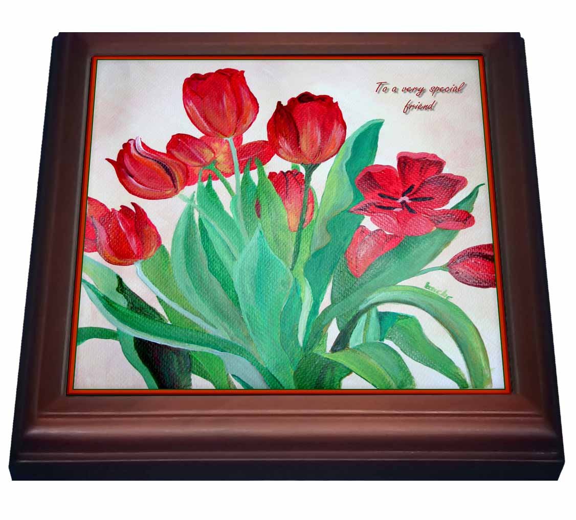 3dRose Ceramic Tile Trivet - 8x8 Inch Brown Floral Design with Tulips & Spring Flowers, Perfect Gift for Special Friends & Loved Ones | Ideal for Hot Dishes, Table Decor, and Kitchen Use