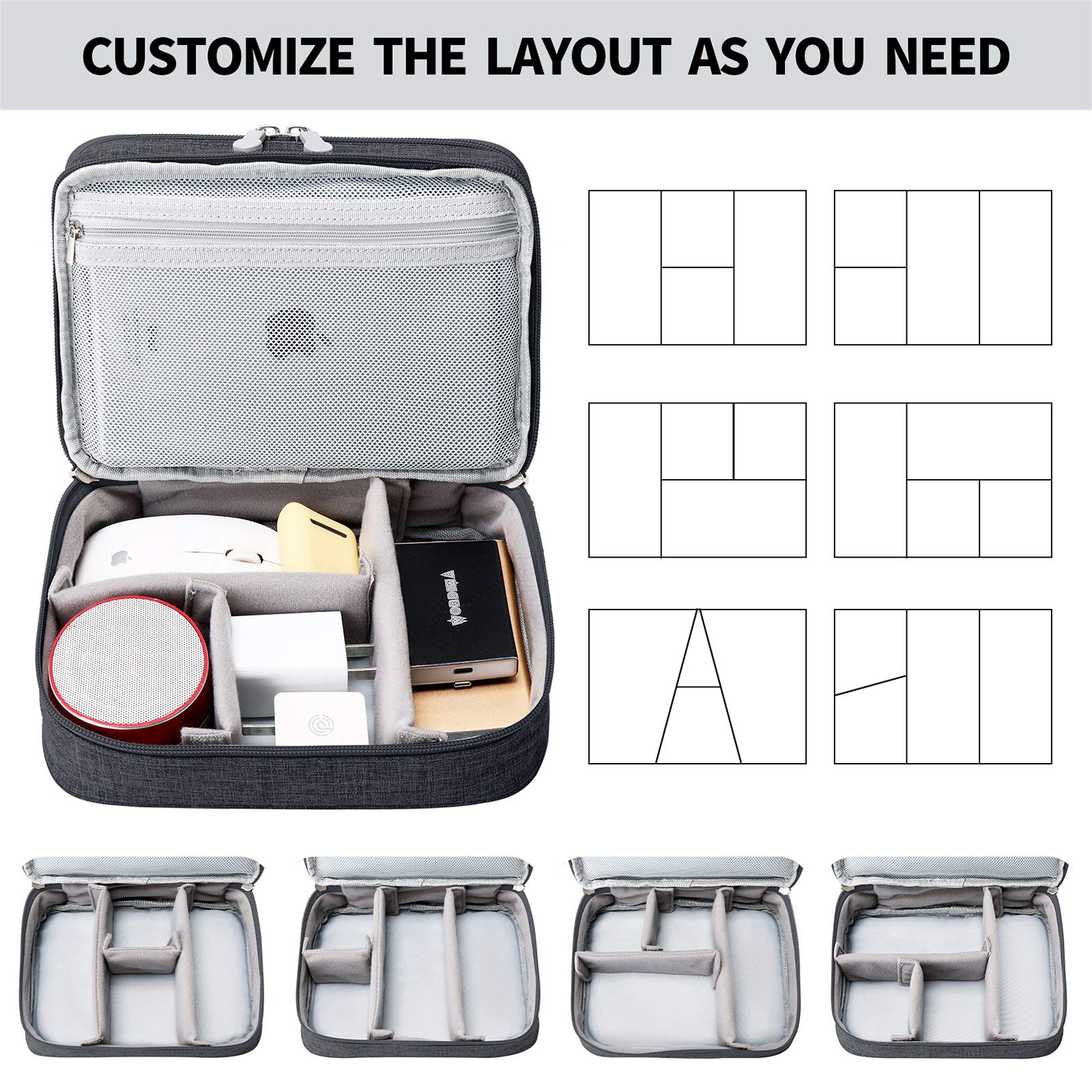 Waterproof Electronic Accessories Travel Organizer - Double Layer Cable Storage Bag for Chargers, Cords, Flash Drives, Phones, iPad Mini & SD Cards | Perfect for Business Trips, Vacation Packing & Tech Organization | Great Gift for Men (Black)
