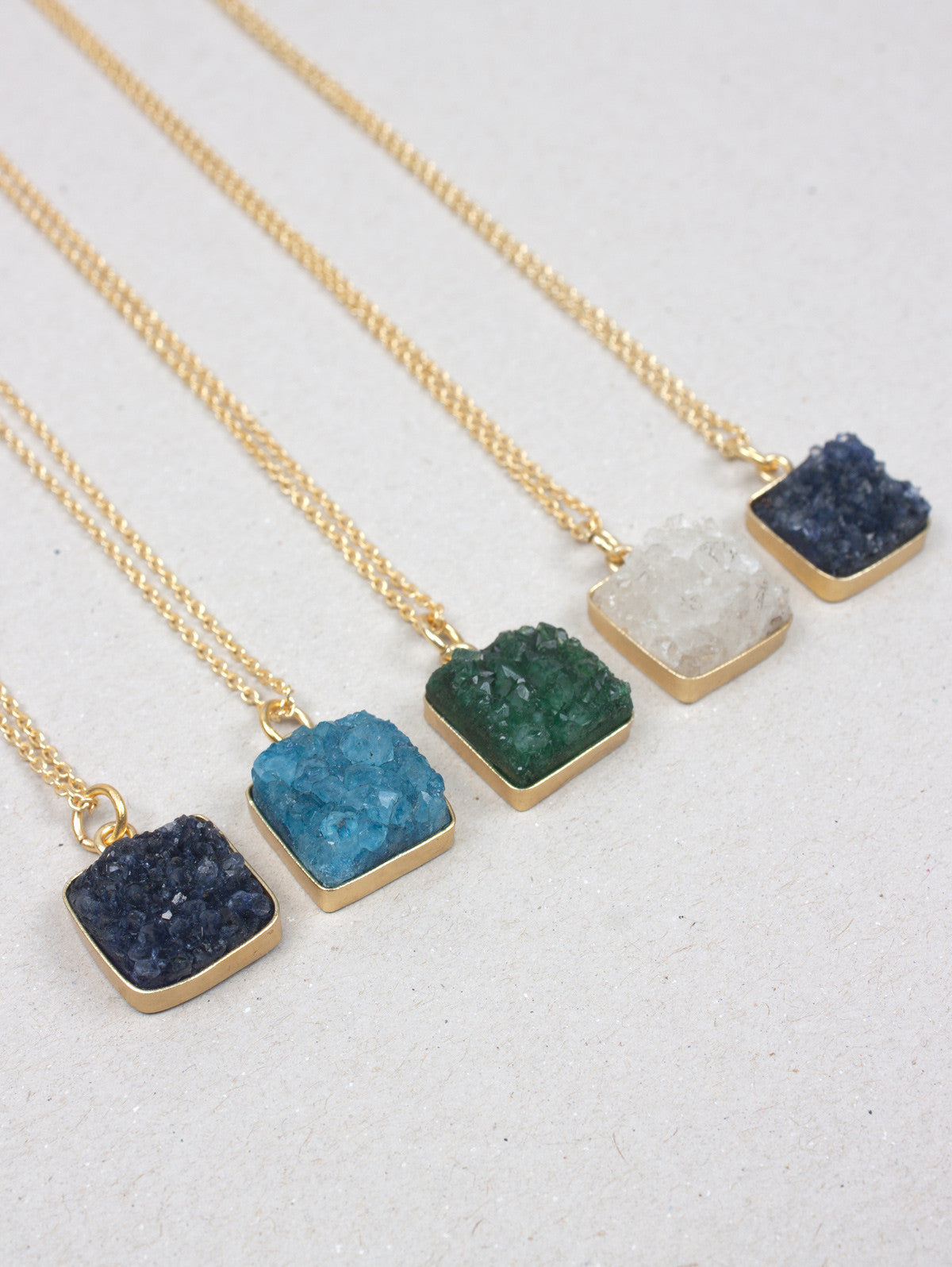 Square Druzy Necklace for Women - Elegant Geometric Crystal Pendant Jewelry - Perfect for Everyday Wear, Office & Special Occasions