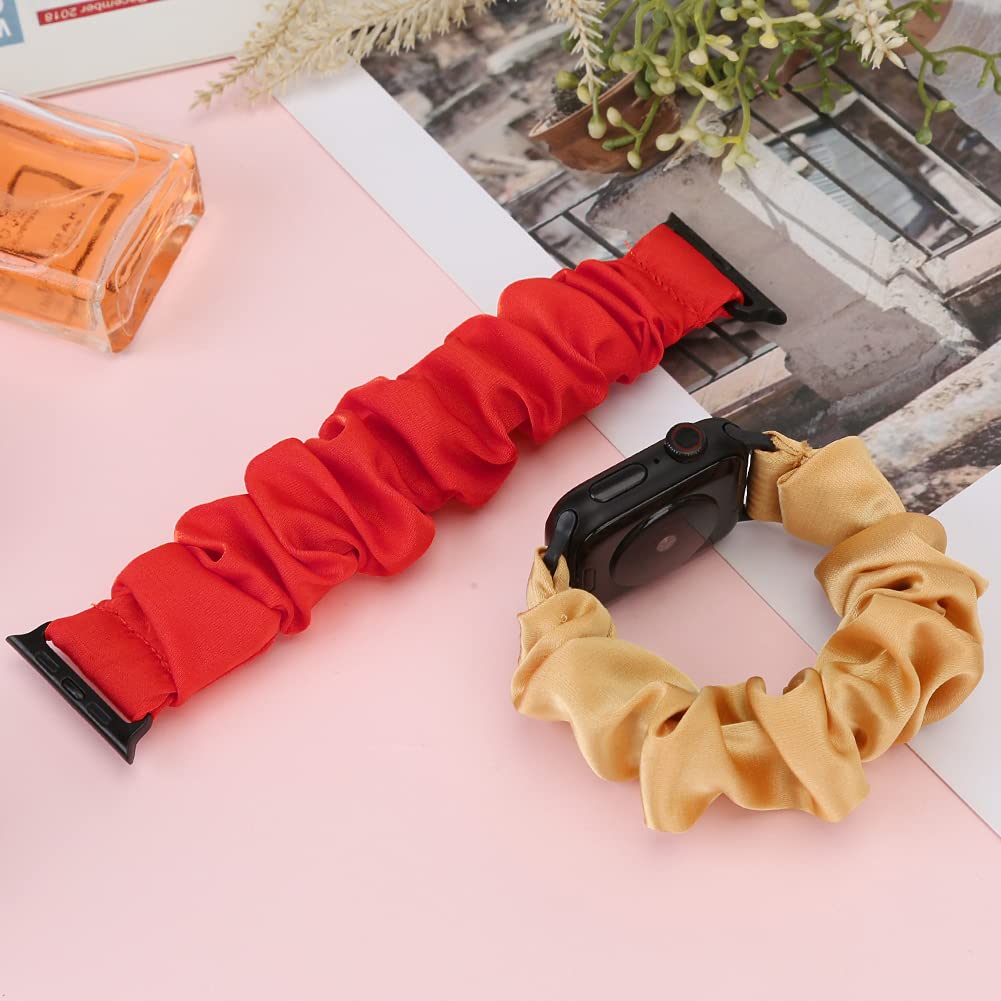 3 Pack Apple Watch Bands for Women - Soft Fabric Scrunchies Wristbands Compatible with iWatch Ultra 2/Series 10/9/8/7/6/5/4/3/2/1/SE (38mm-49mm) - Stylish Printed Patterns for Workouts, Office & Everyday Wear