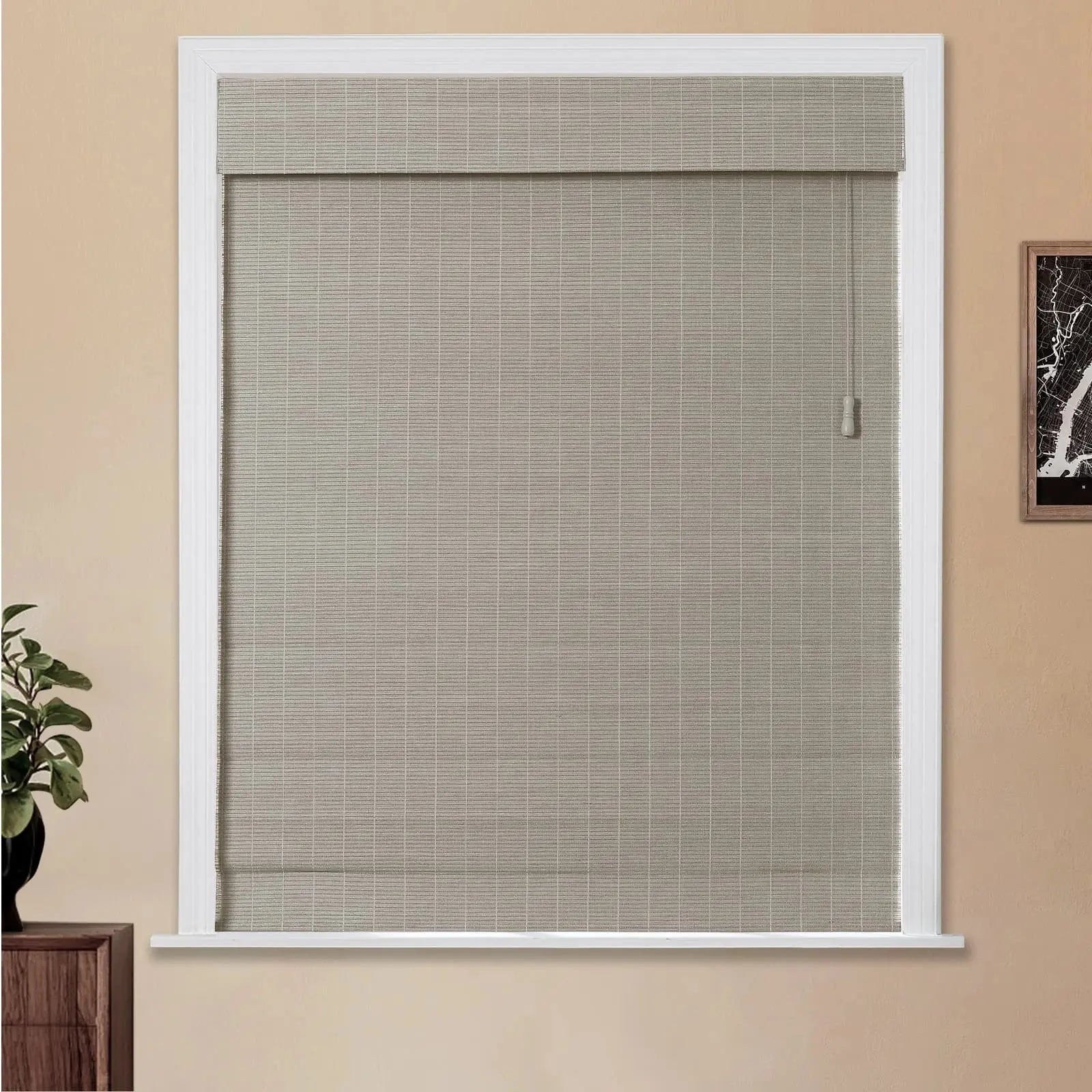 Natural Flax Bamboo Woven Window Shade - Eco-Friendly Stone Color for Living Room & Bedroom Blackout Privacy