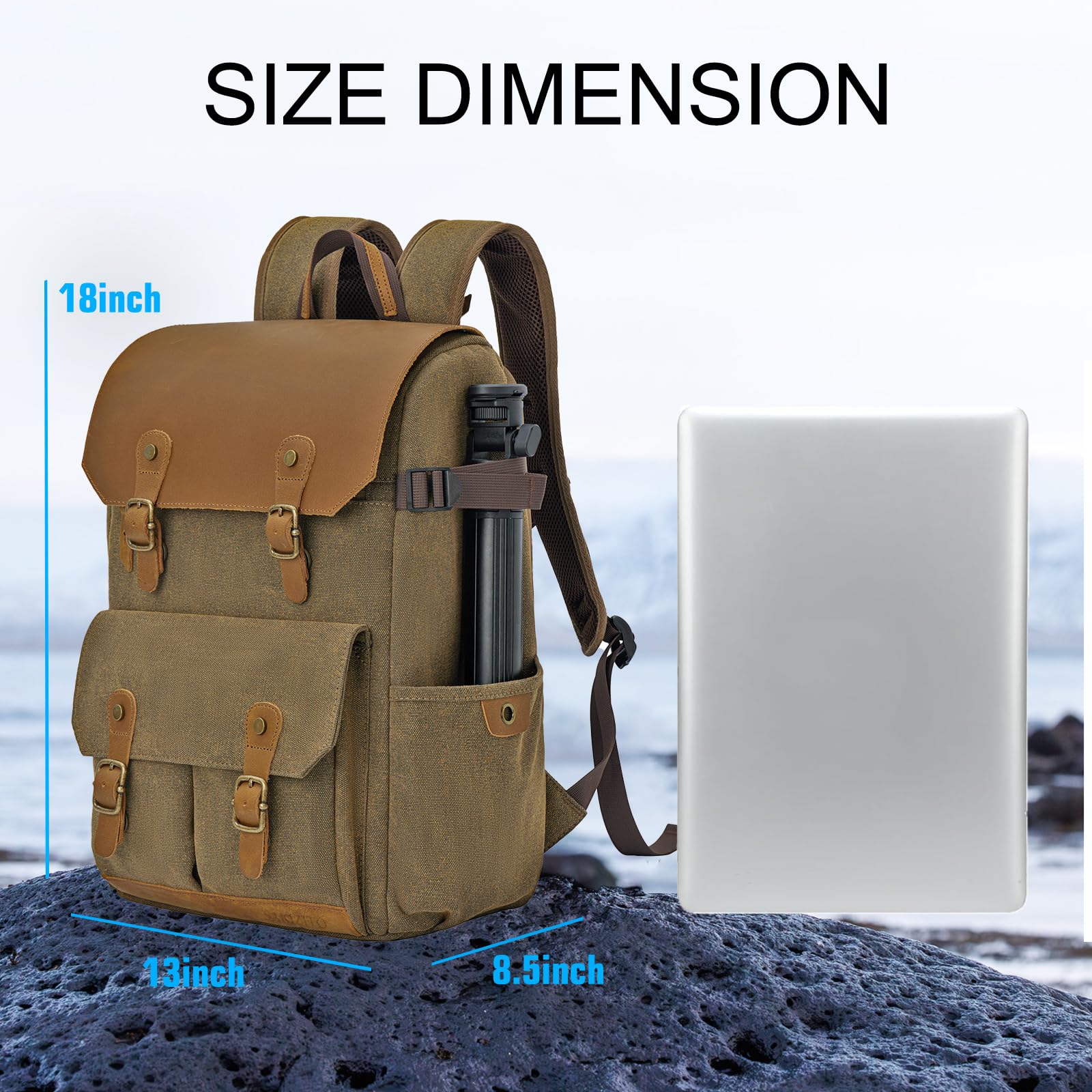 Vintage Leather Style Waterproof DSLR SLR Camera Backpack with 15.6