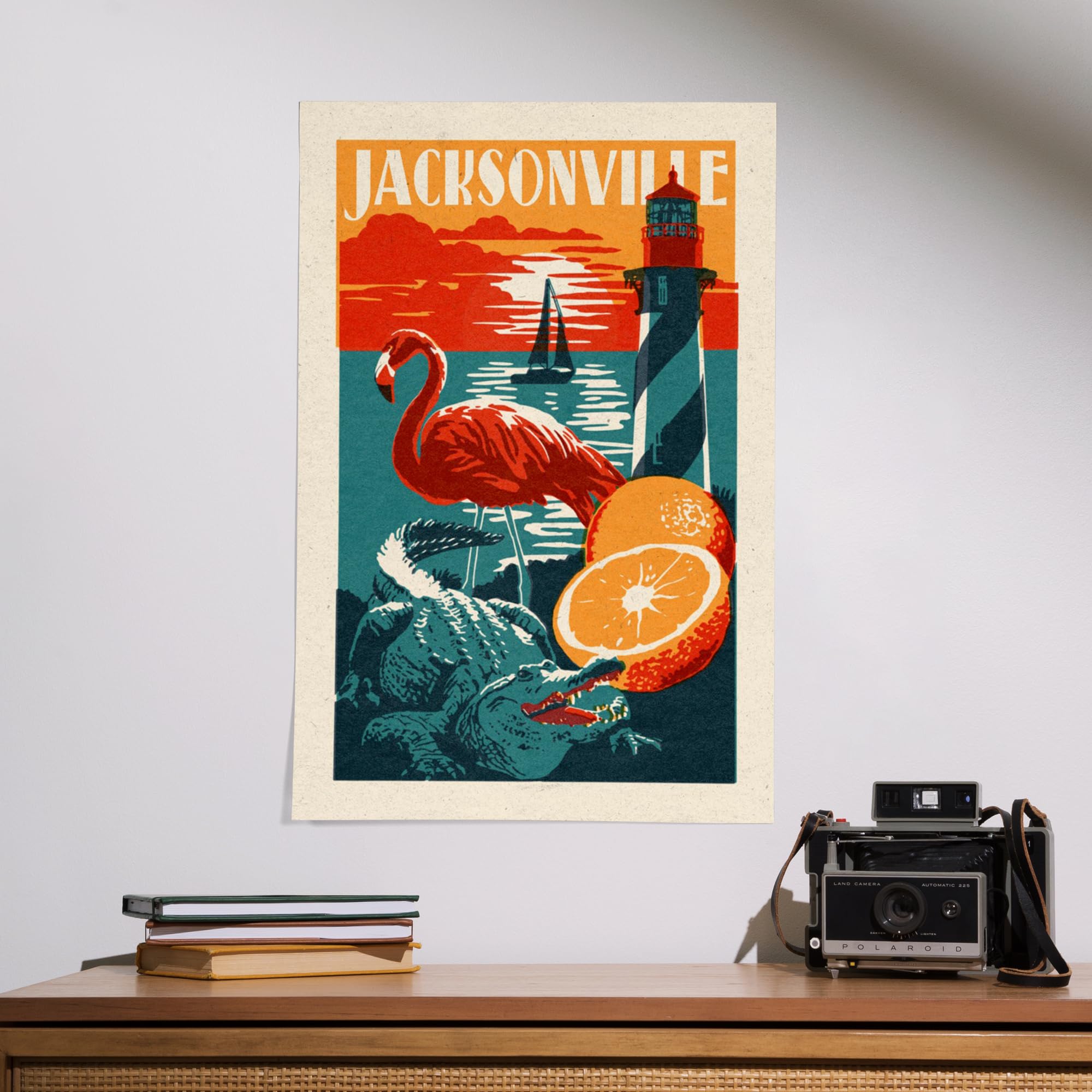 Lantern Press 16x24 Inch Giclee Art Print - Jacksonville Florida Woodblock Wall Decor - Premium Home & Office Decoration for Living Room, Bedroom or Gallery Display