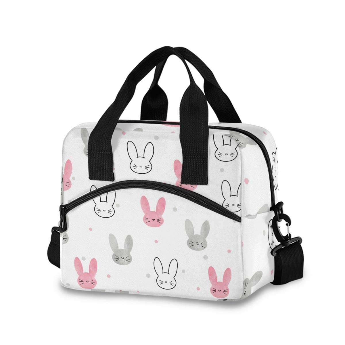 ALAZA Leakproof Insulated Lunch Bag for Women - Cute Rabbit Bunny Design, Crossbody Shoulder Strap Lunch Box Purse & Cooler Bag - Perfect for Nurses, Teachers, Office Workers & School Use