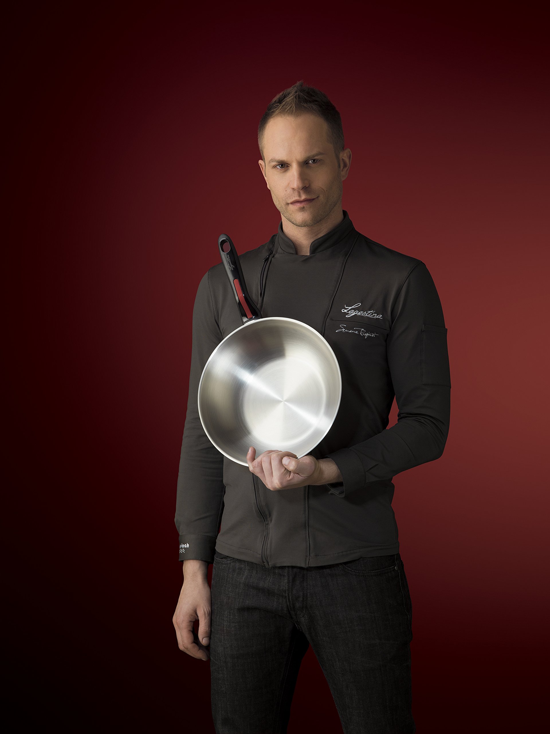 Lagostina Linea Rossa 28cm Round Non-Stick Wok Pan - Black & Red Stainless Steel Cookware for Gas & Induction - Perfect for Stir-Frying, Steaming, Sofrito & Asian Cooking