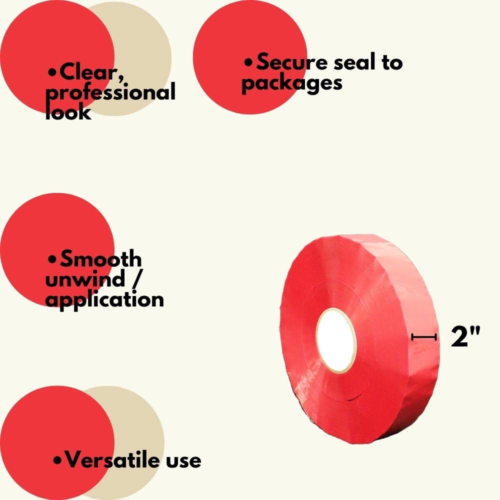 PSBM 2 Inch x 1000 Yards Red Packing Tape - 6 Pack Colored Shipping Tape for Machine Dispensers | Heavy Duty Commercial & Industrial Packaging Tape | Perfect for E-commerce, Warehouse, and Logistics Shipping